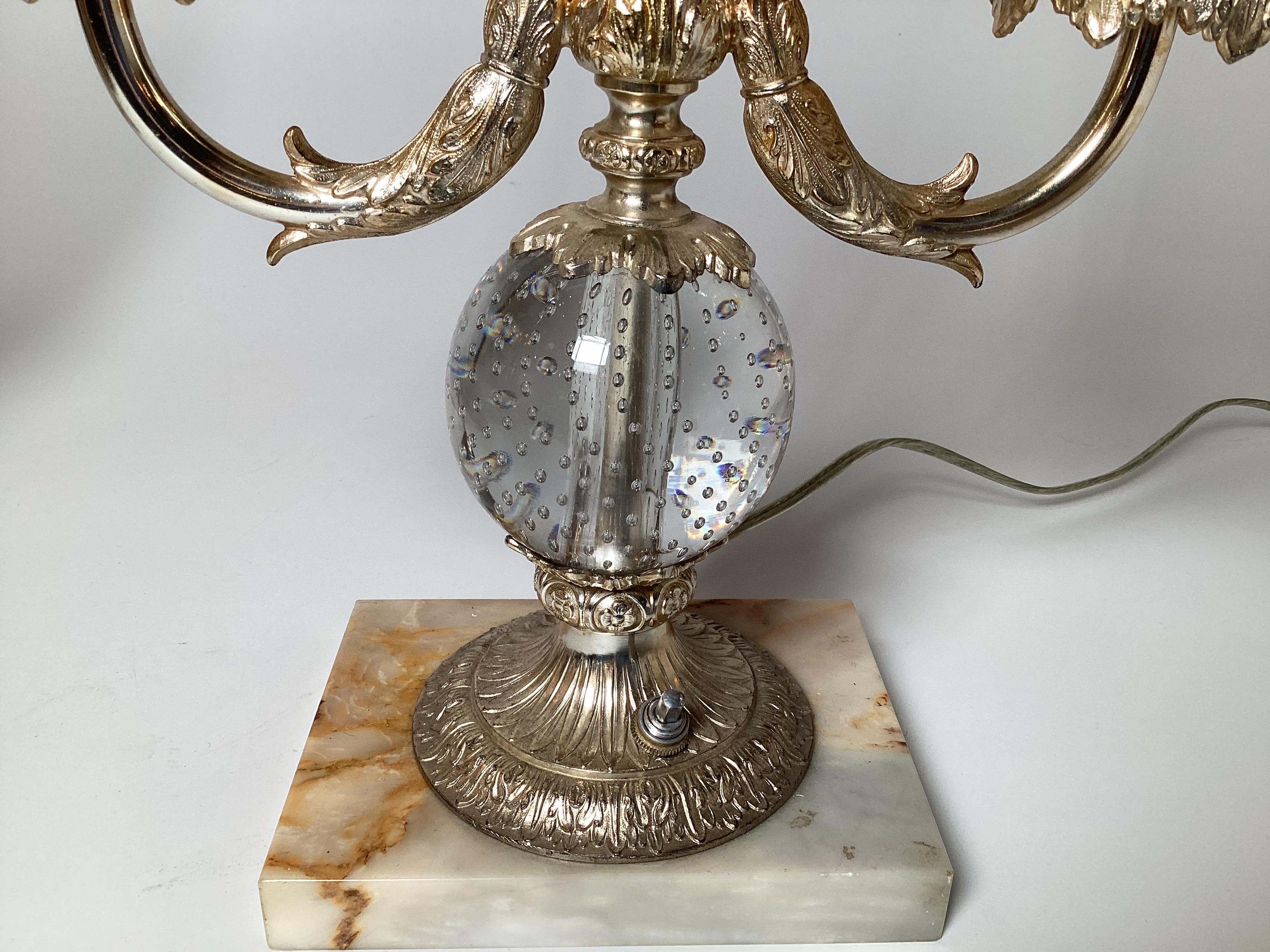 Pair of Silvered Bronze Candelabra Lamps by Pairpoint For Sale 2