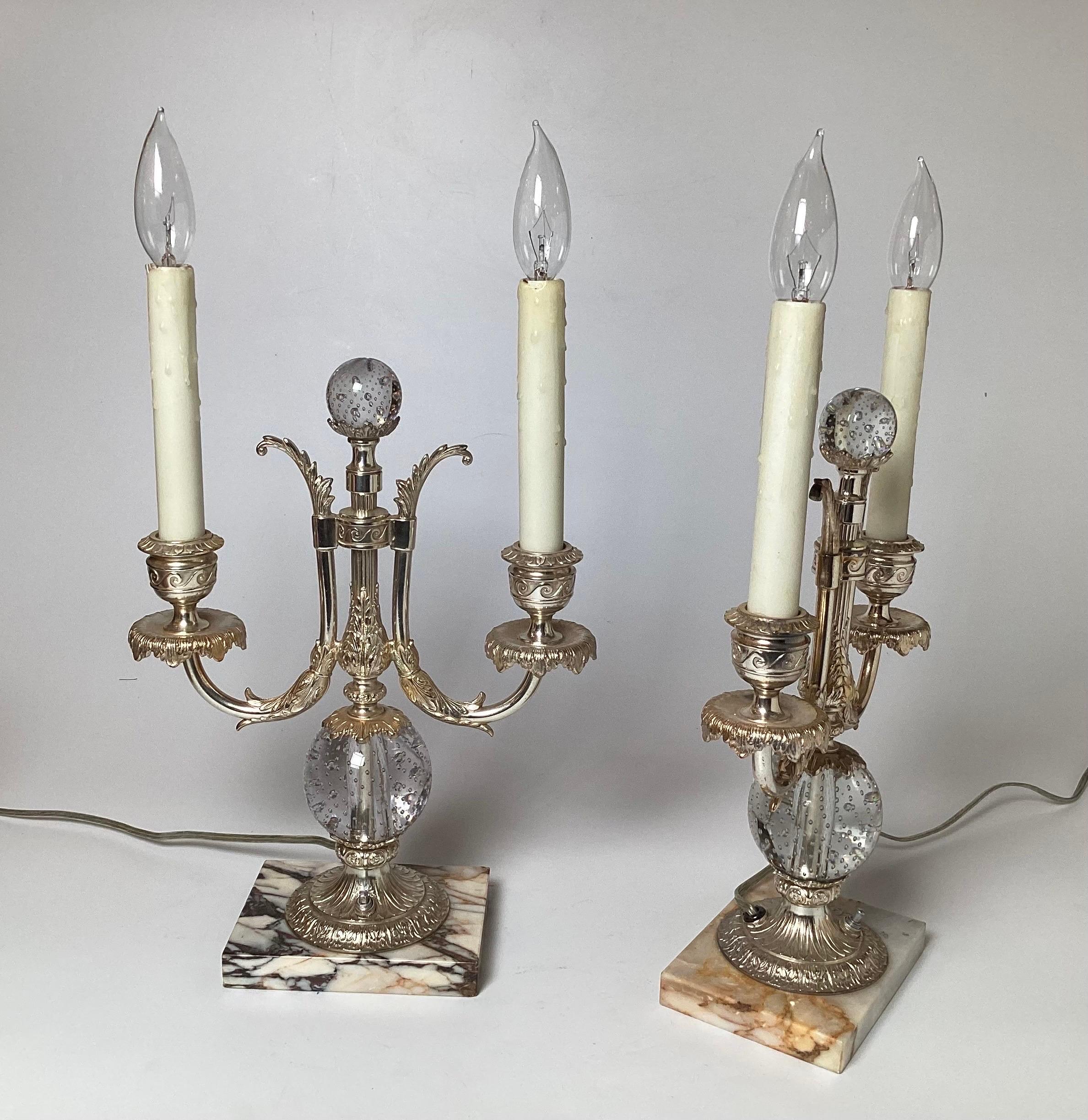 Pair of Silvered Bronze Candelabra Lamps by Pairpoint For Sale 3