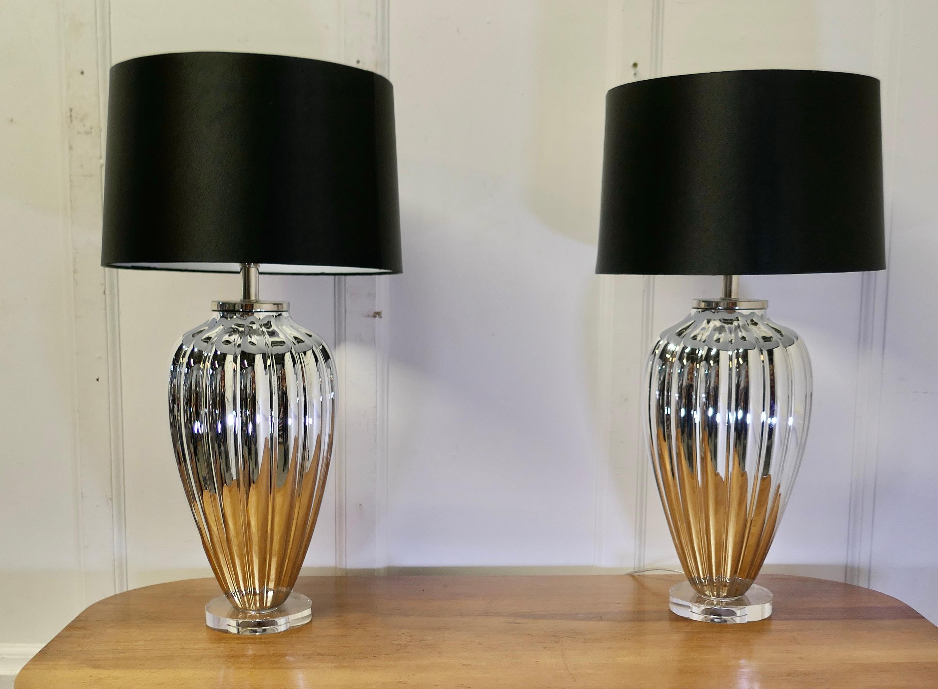 A Pair of Silvered Glass Table Lamps  For Sale 4