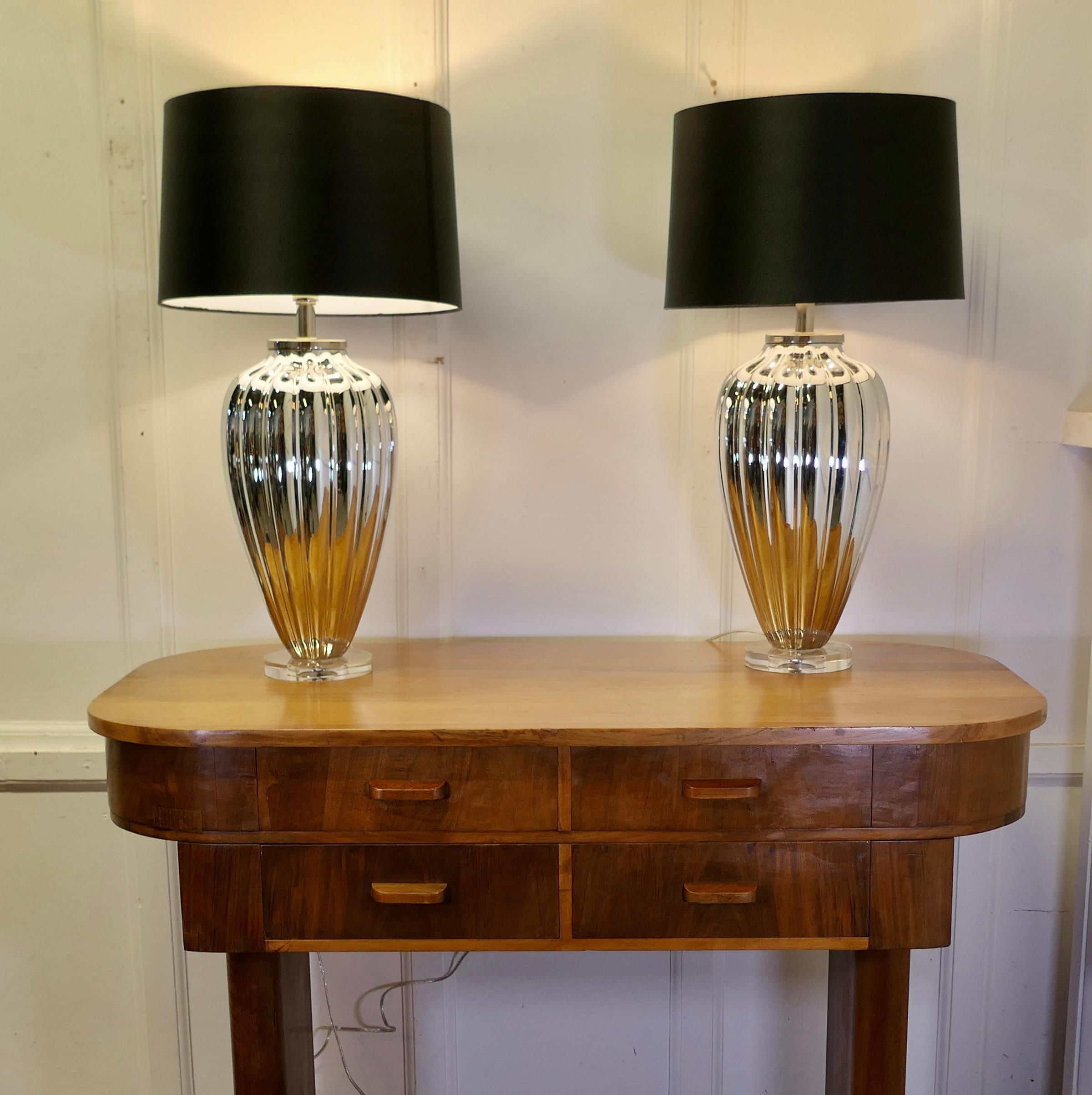 Mid-Century Modern A Pair of Silvered Glass Table Lamps  For Sale