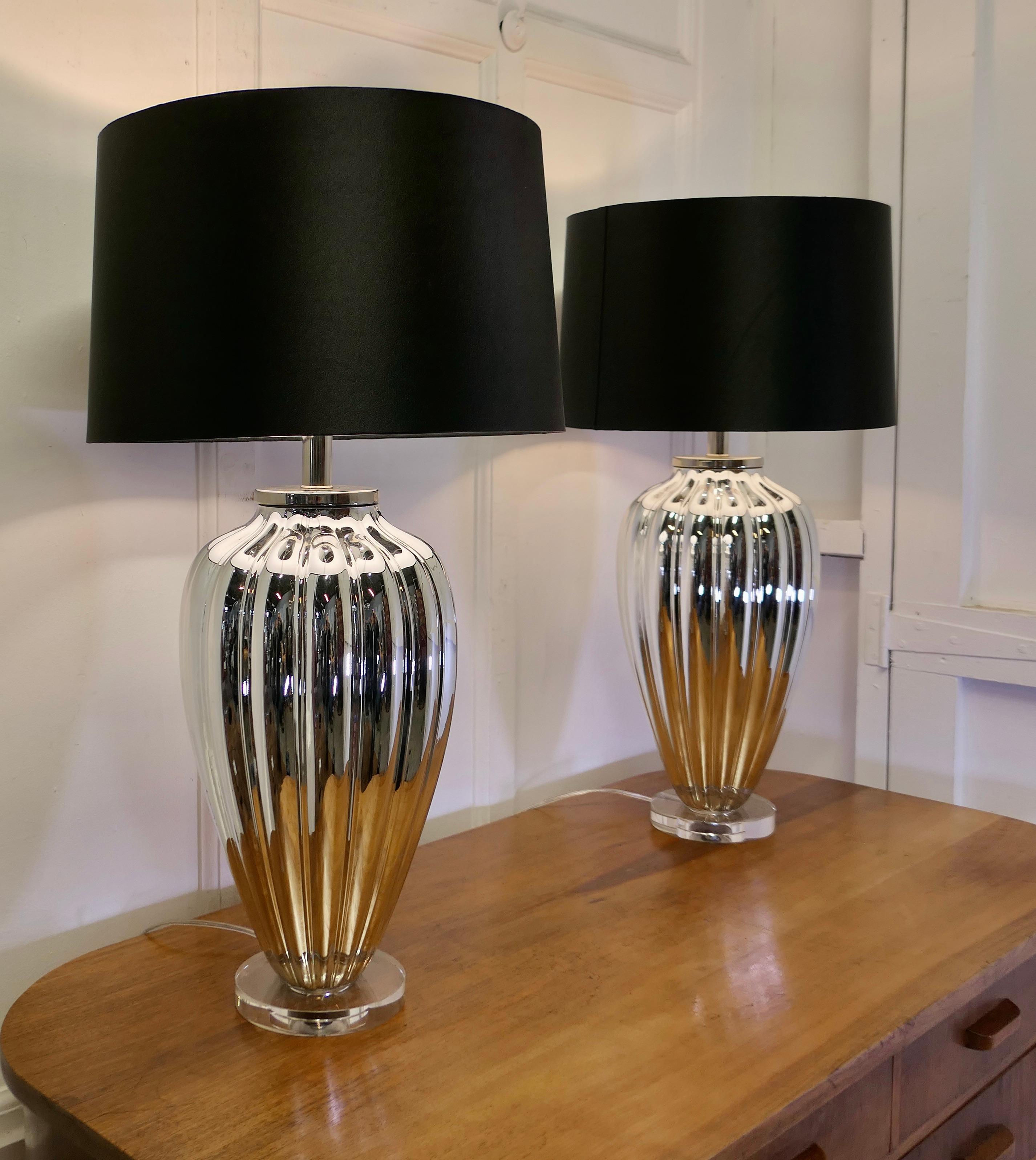 20th Century A Pair of Silvered Glass Table Lamps  For Sale