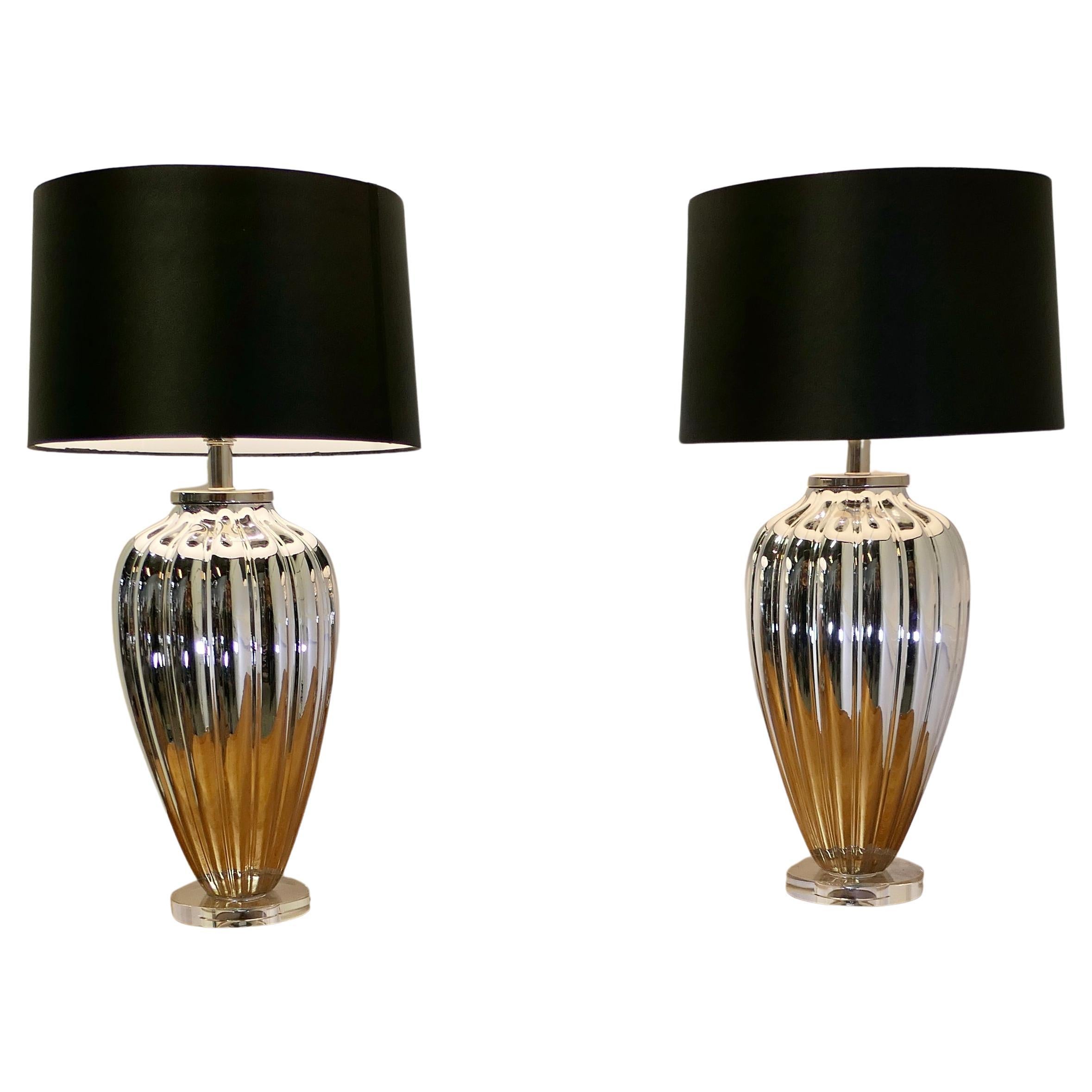 A Pair of Silvered Glass Table Lamps  For Sale
