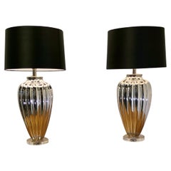 Vintage A Pair of Silvered Glass Table Lamps 