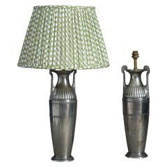 Pair of Silvered Metal Urn Table Lamps