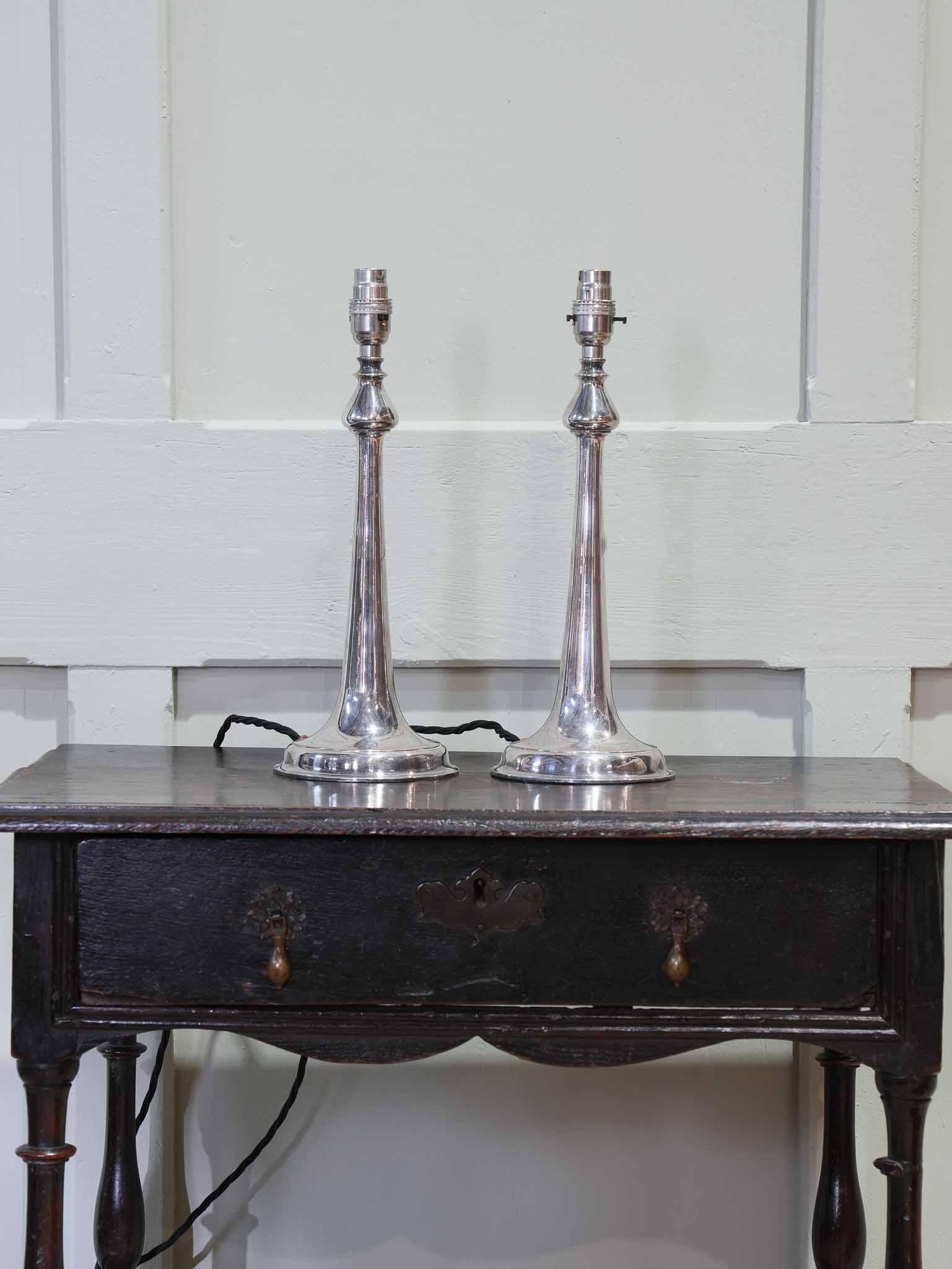 European A Pair of Silvered Table Lamp