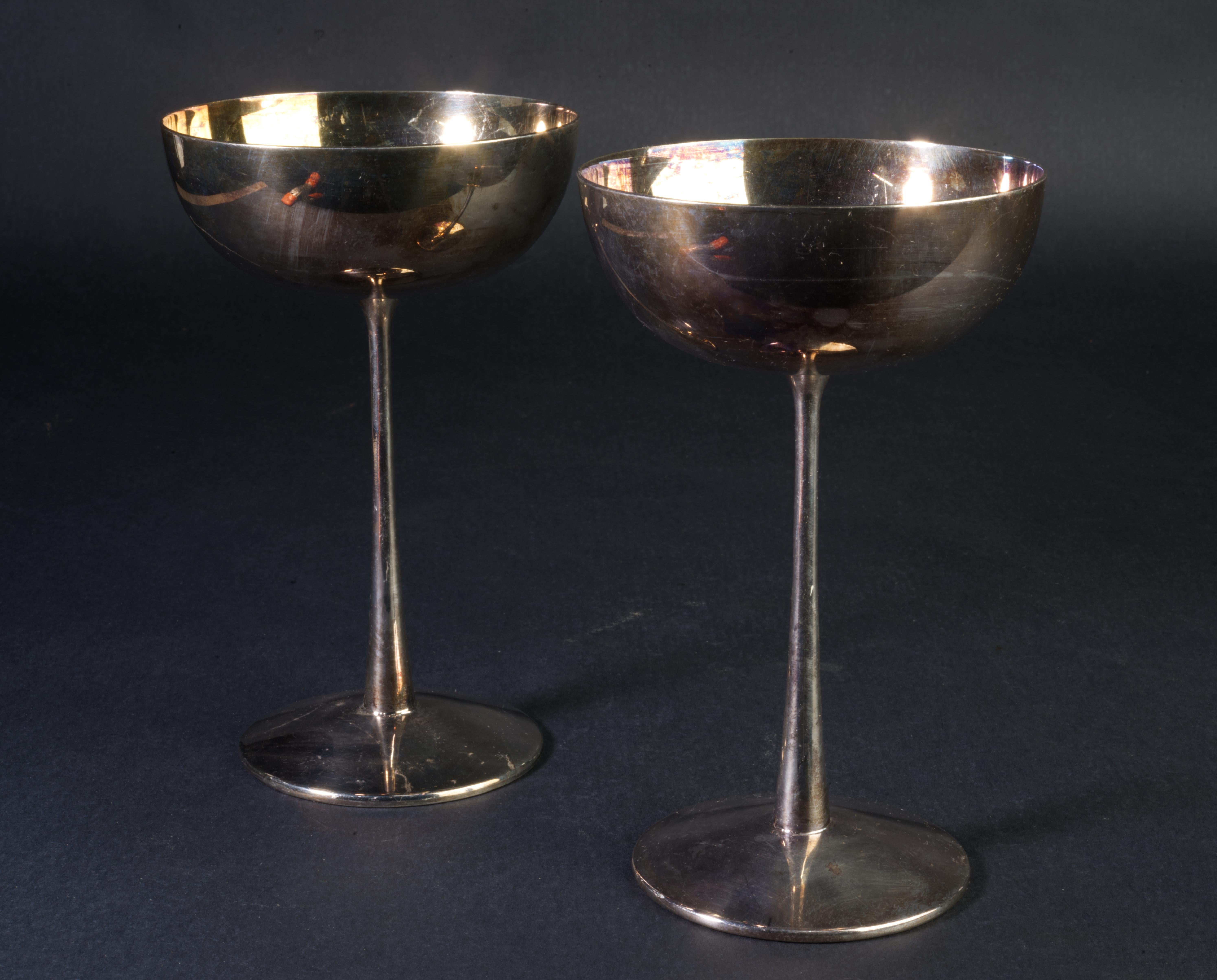 Americano Coppia di calici coupé in silverplate Art Déco in vendita