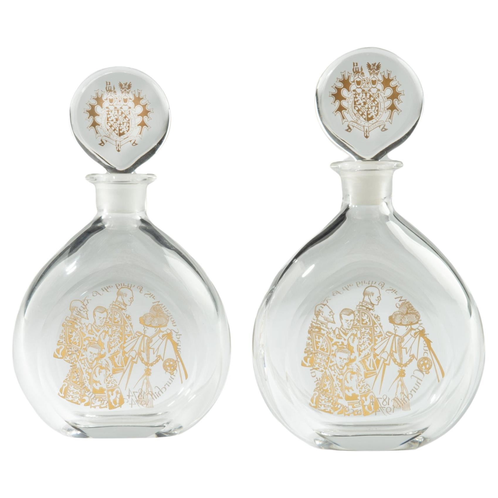 A pair of Sir Winston Churchill glass decanters, by Garrard & Co., 1974 For Sale