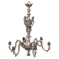 A Pair Of Six-Branch Silver-Plated Bronze Chandeliers, Marks From Perry And Co
