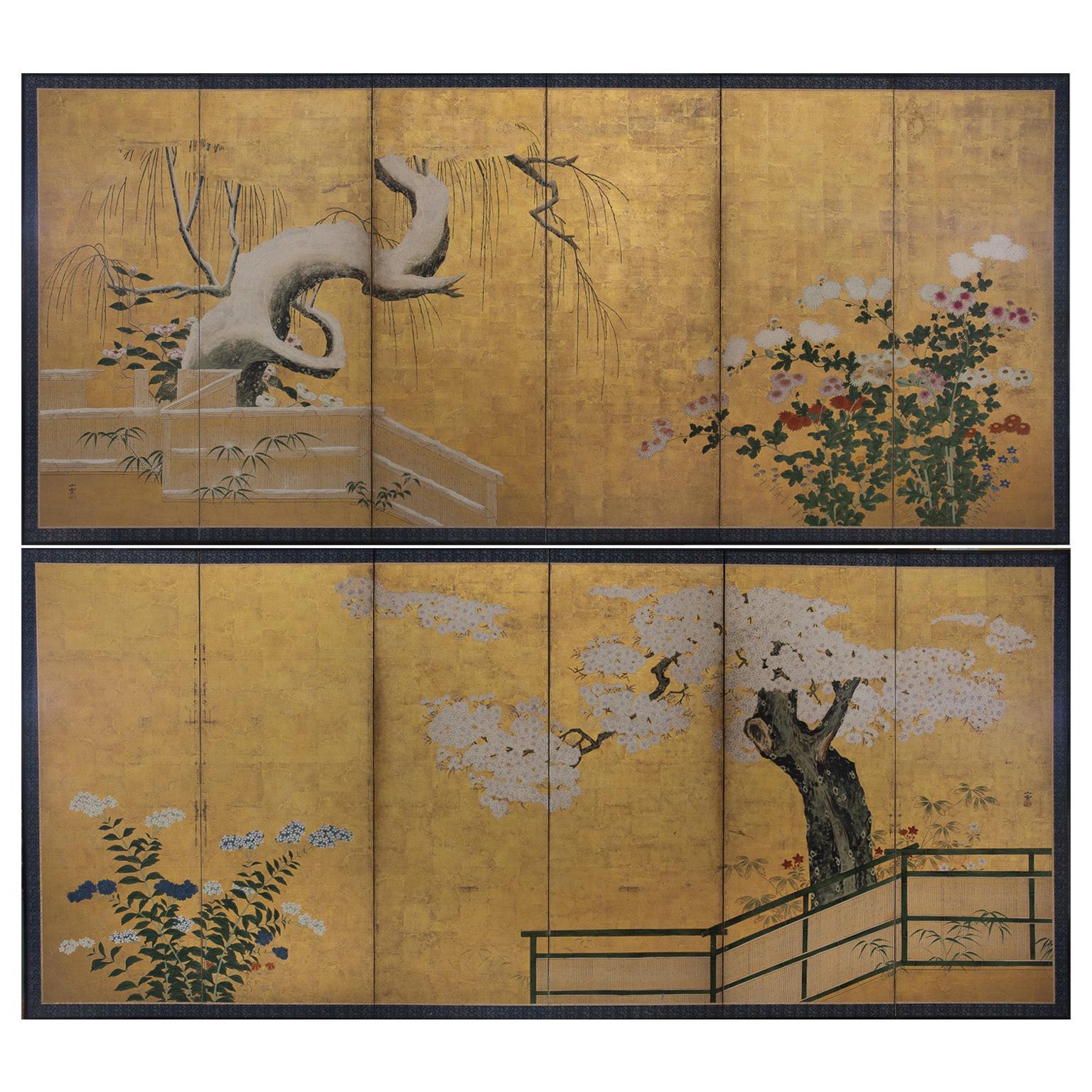 Pair of Six-Fold Japanese Screens Attribtuted to Kano Sansetsu, 1590-1651