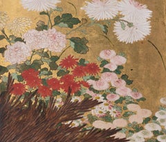 Pair of Six-Panel Folding Screens with Peonies and Other Flowers