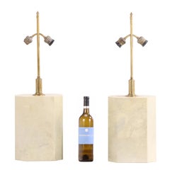 A pair of six sided brass and parchment covered table lamps, C. 1960