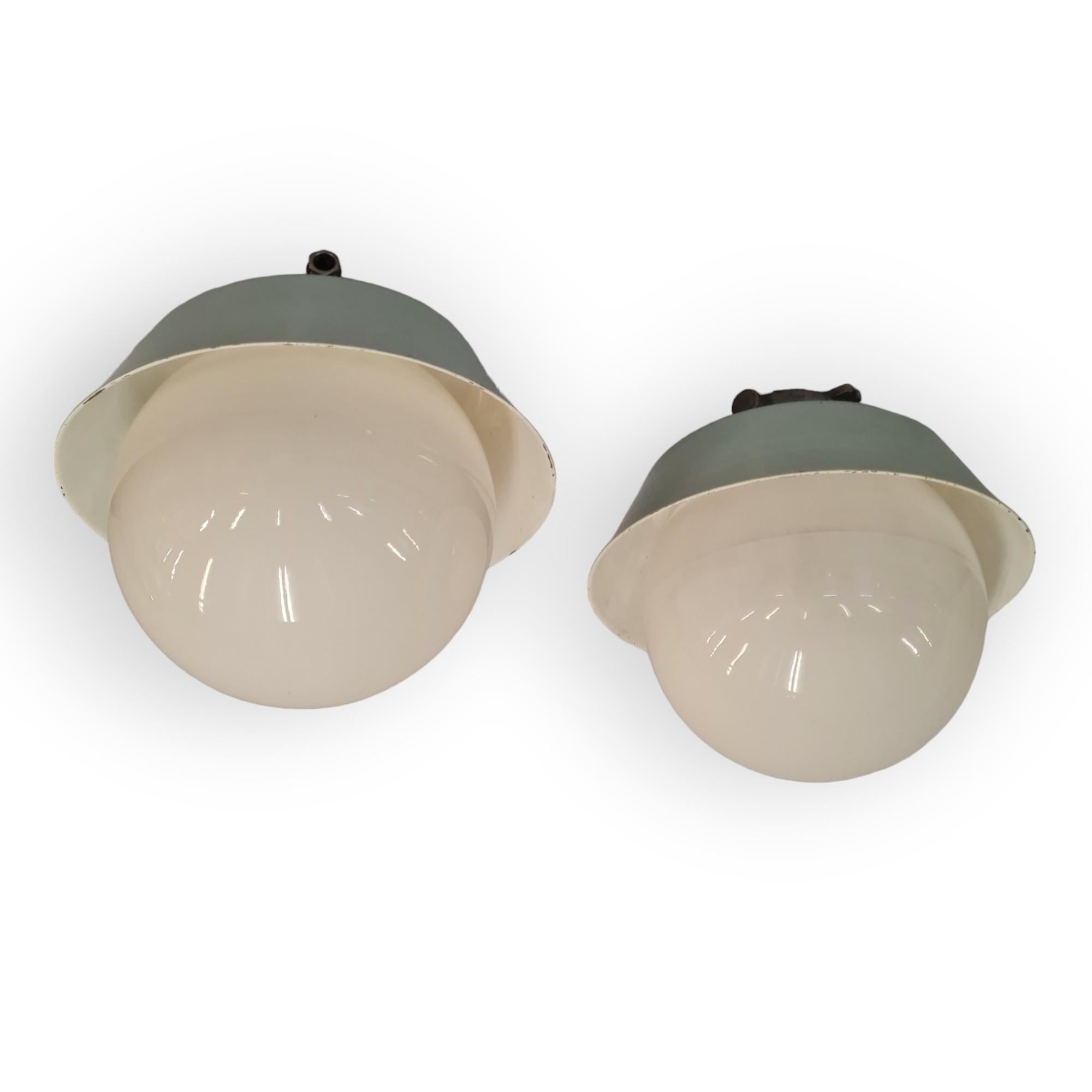 A Pair of Sizeable Paavo Tynell Outdoor/Indoor Industrial style lamps for Idman In Good Condition For Sale In Helsinki, FI