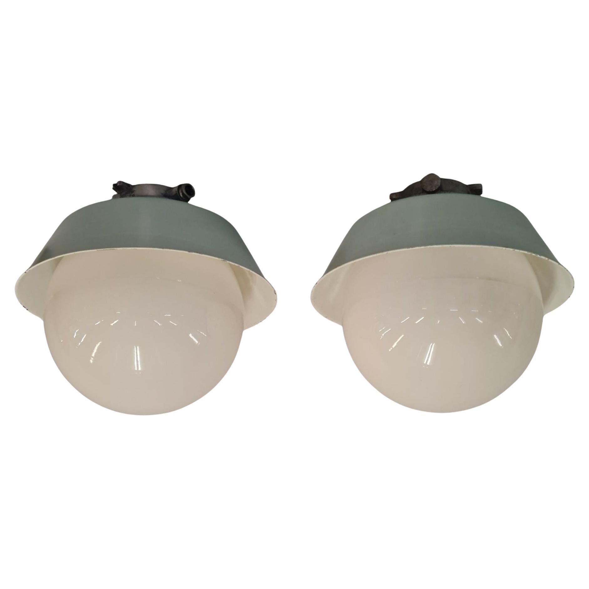 A Pair of Sizeable Paavo Tynell Outdoor/Indoor Industrial style lamps for Idman