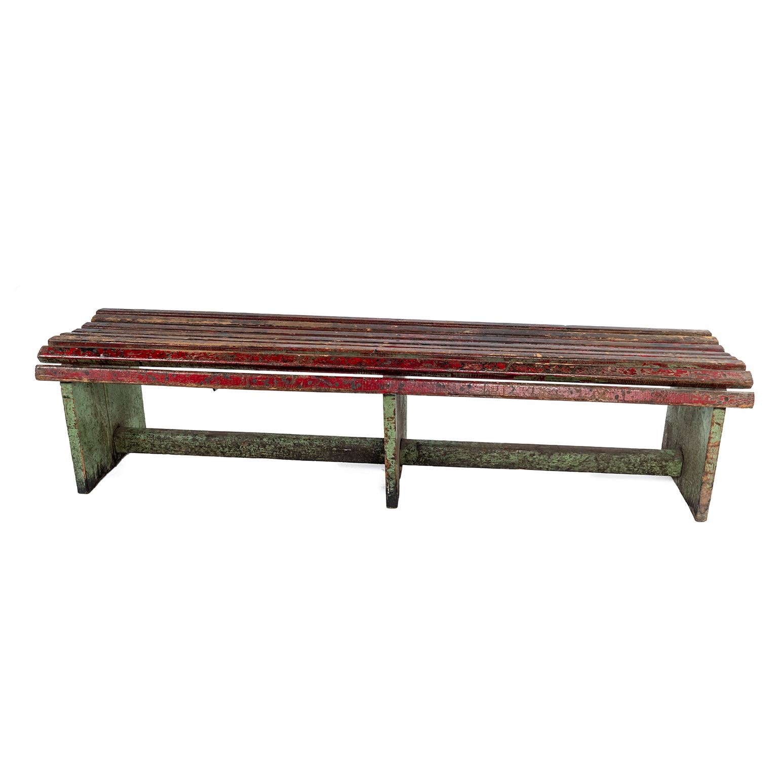Pair of Slatted Painted Long Benches Sold Individually In Good Condition For Sale In Washington, DC