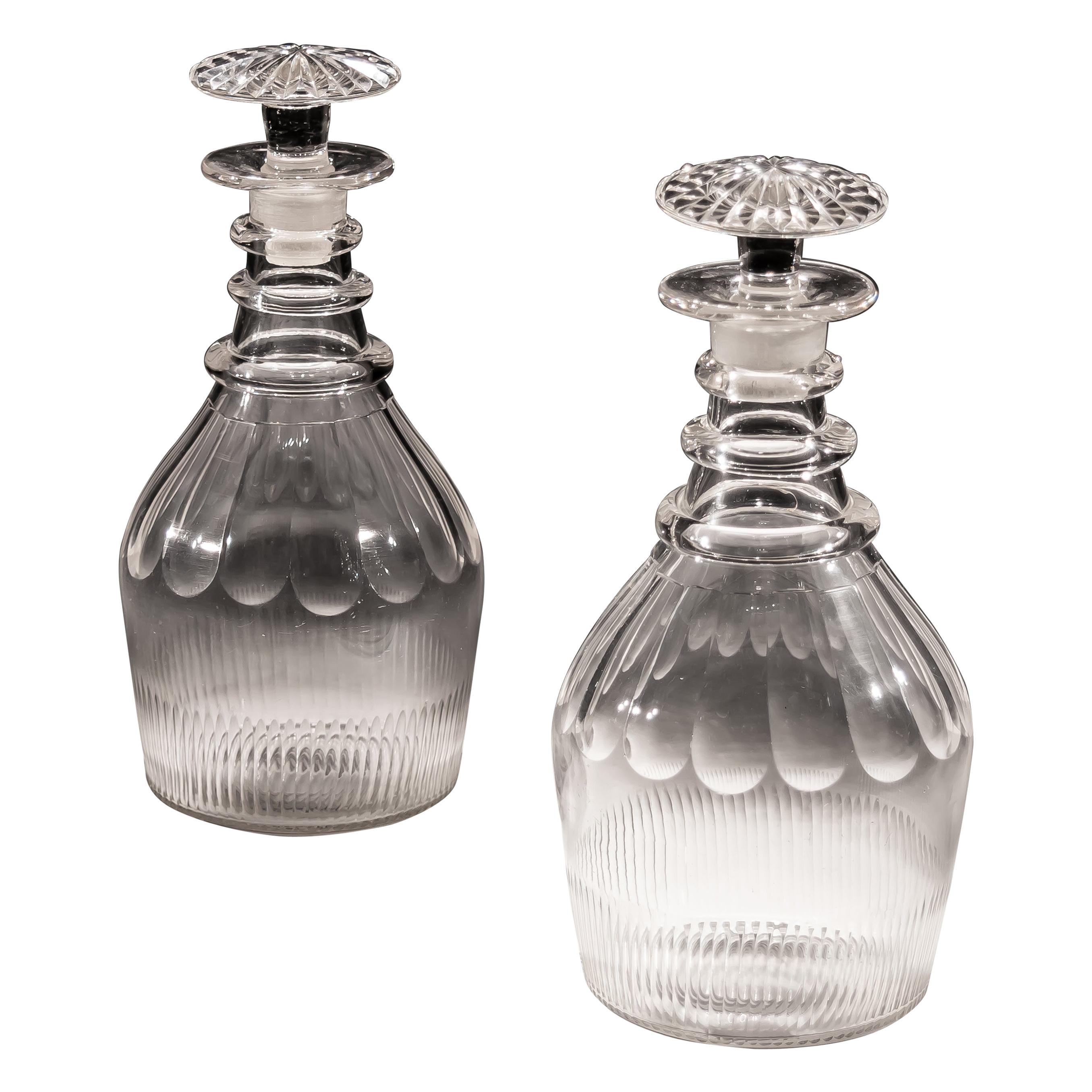 Pair of Slice and Flute Georgian Decanters For Sale