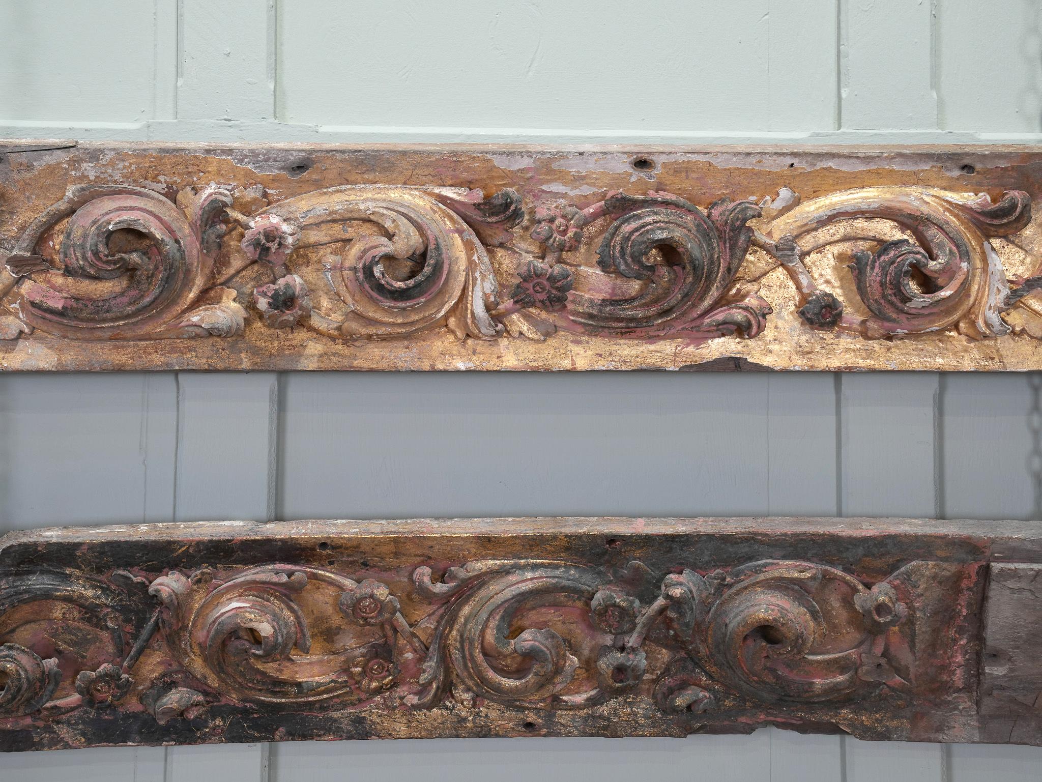 Chestnut A Pair of Slim 18th Century Portuguese Baroque Carved Panels For Sale