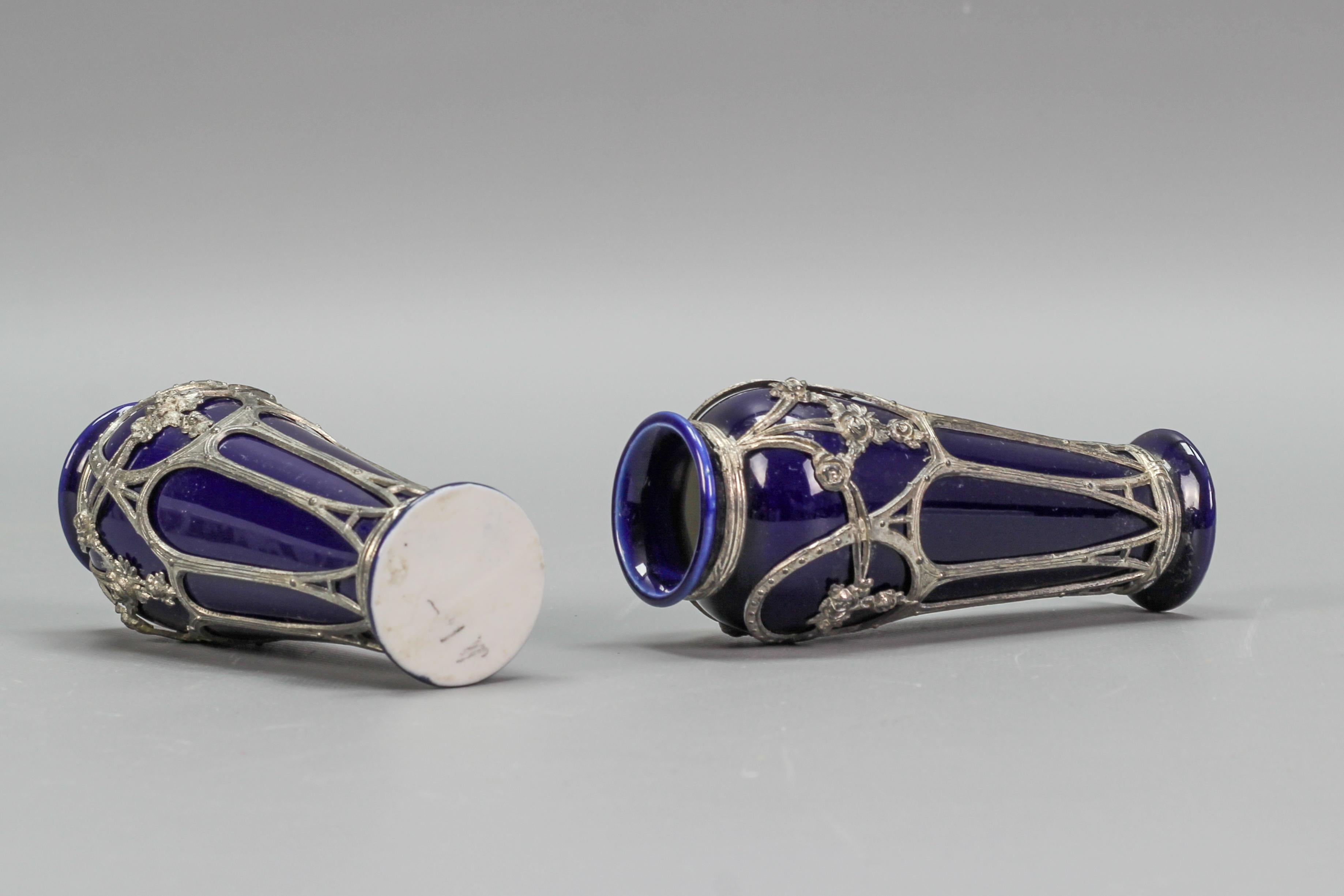 Pair of Small Art Nouveau Blue Glazed Ceramic Vases For Sale 10