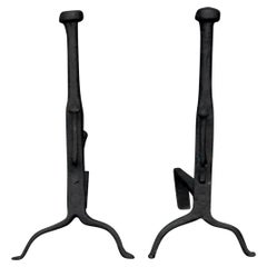 Pair of Small Black Wrought Iron Firedogs