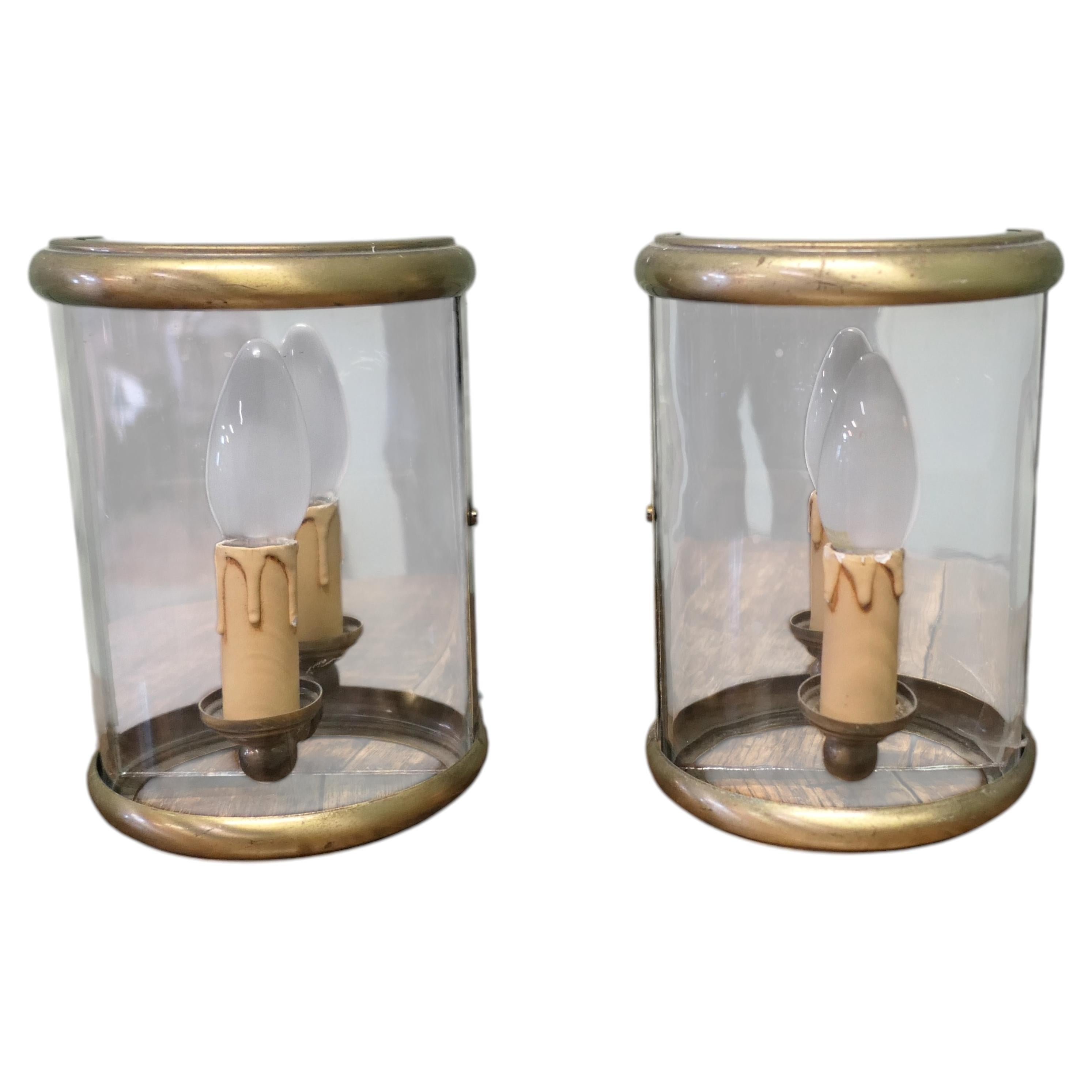 A Pair of small French Brass Convex Wall Lanterns A lovely pair