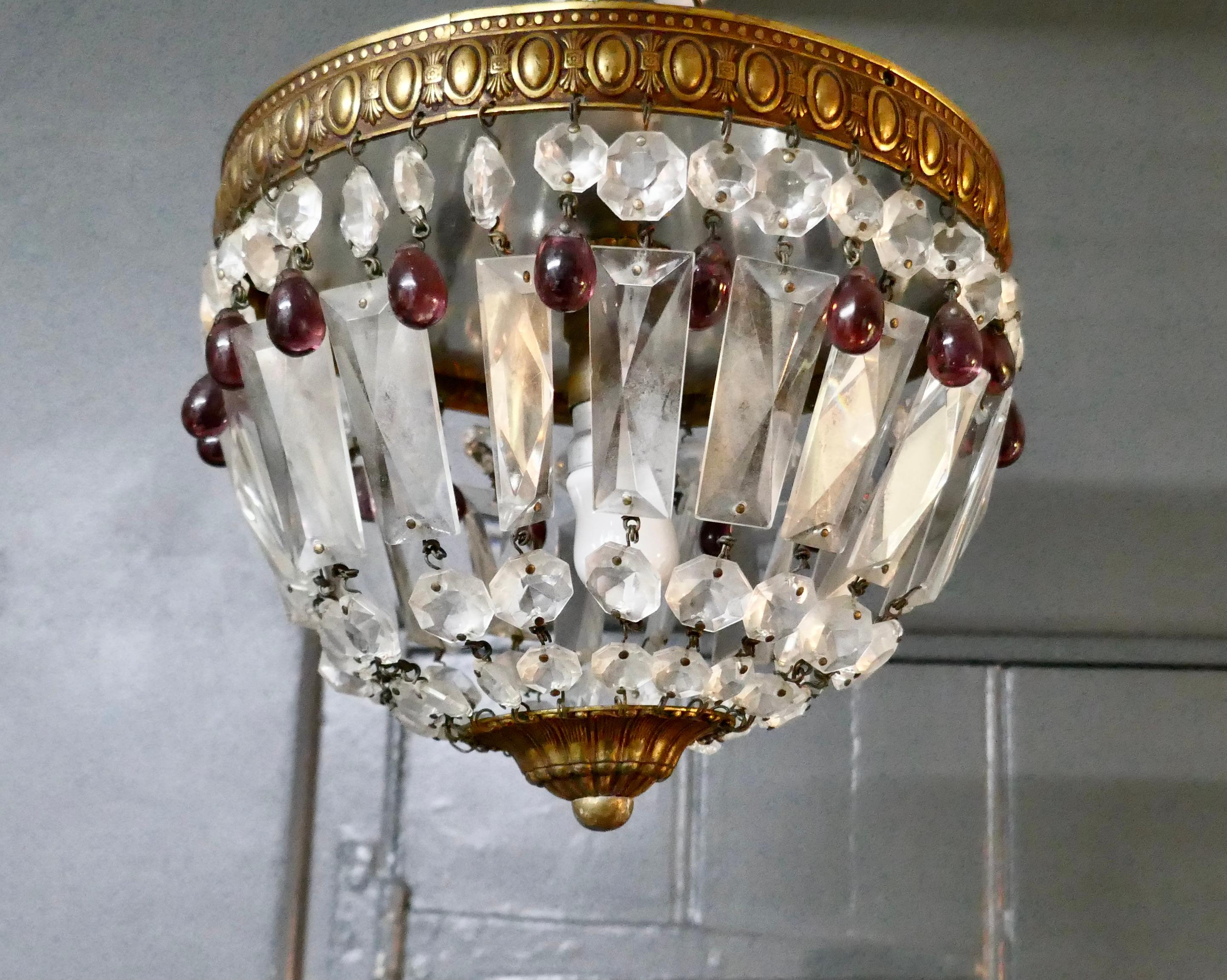 Pair of Small French Empire Style Crystal Basket Chandeliers In Good Condition In Chillerton, Isle of Wight