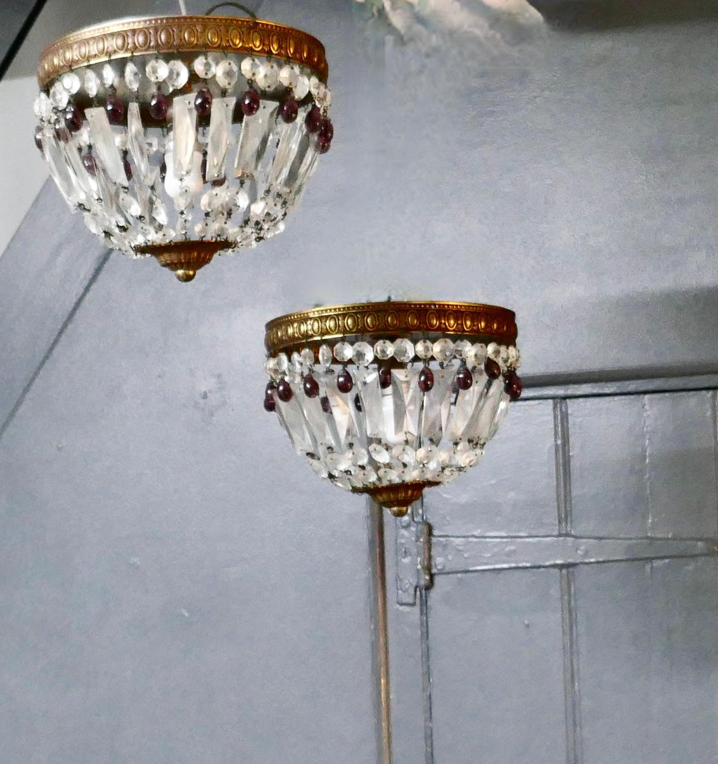Pair of Small French Empire Style Crystal Basket Chandeliers 2