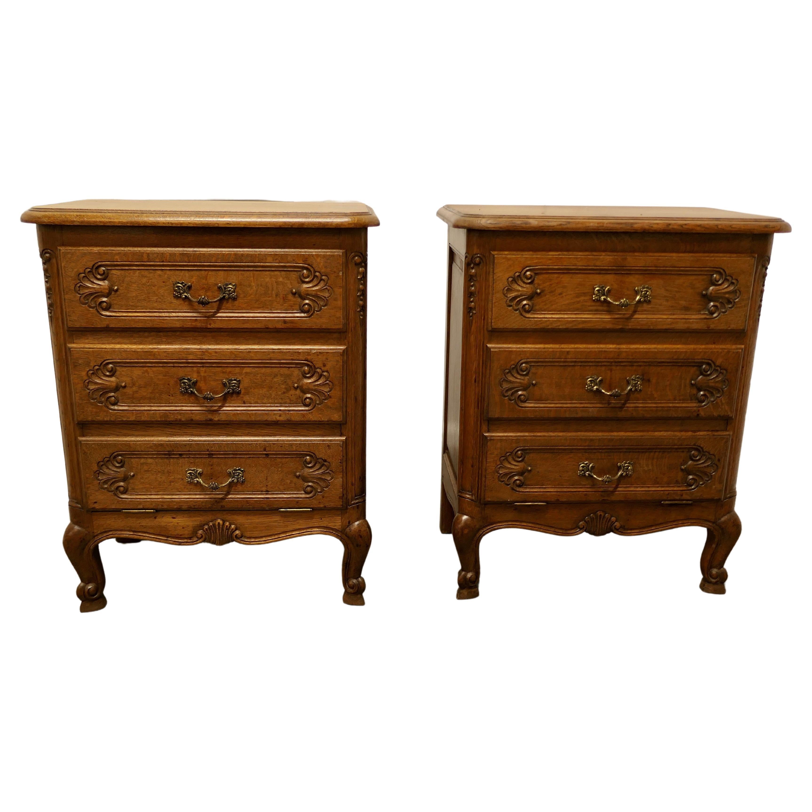 A Pair of Small French Golden Oak Chests of Drawers    For Sale