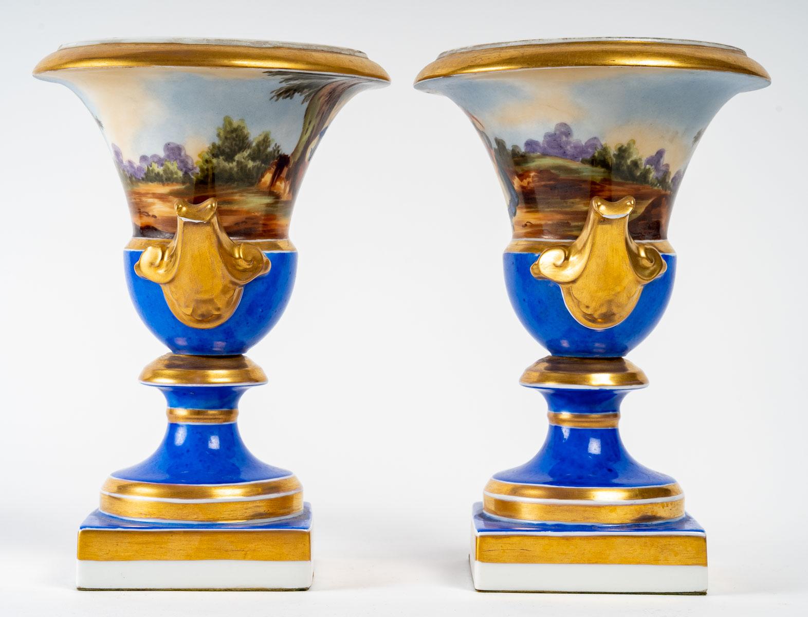 French Pair of Small Medicis Vases For Sale