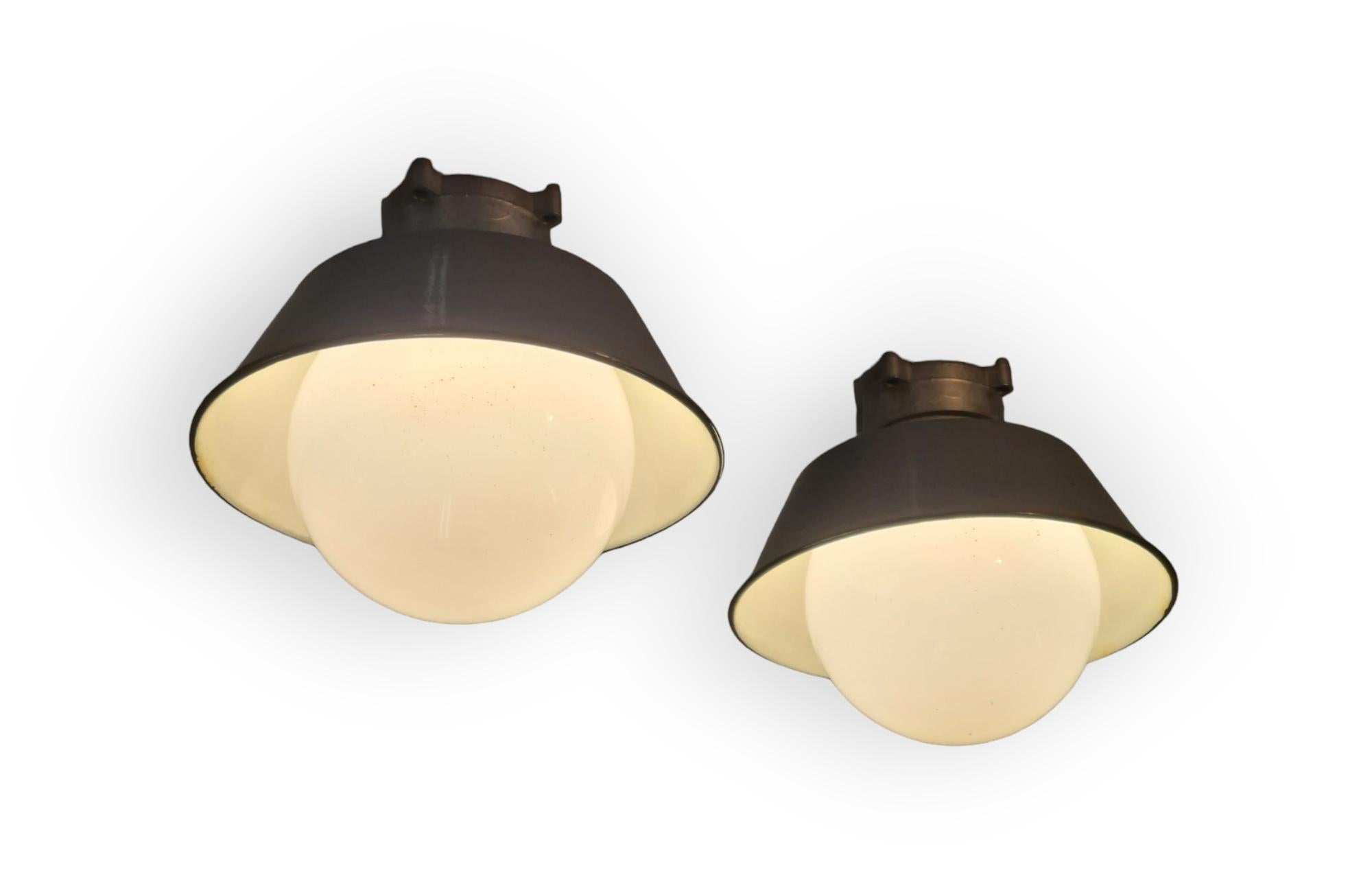 Finnish A pair of Small Paavo Tynell Outdoor / Indoor Industrial style lamps, Idman For Sale