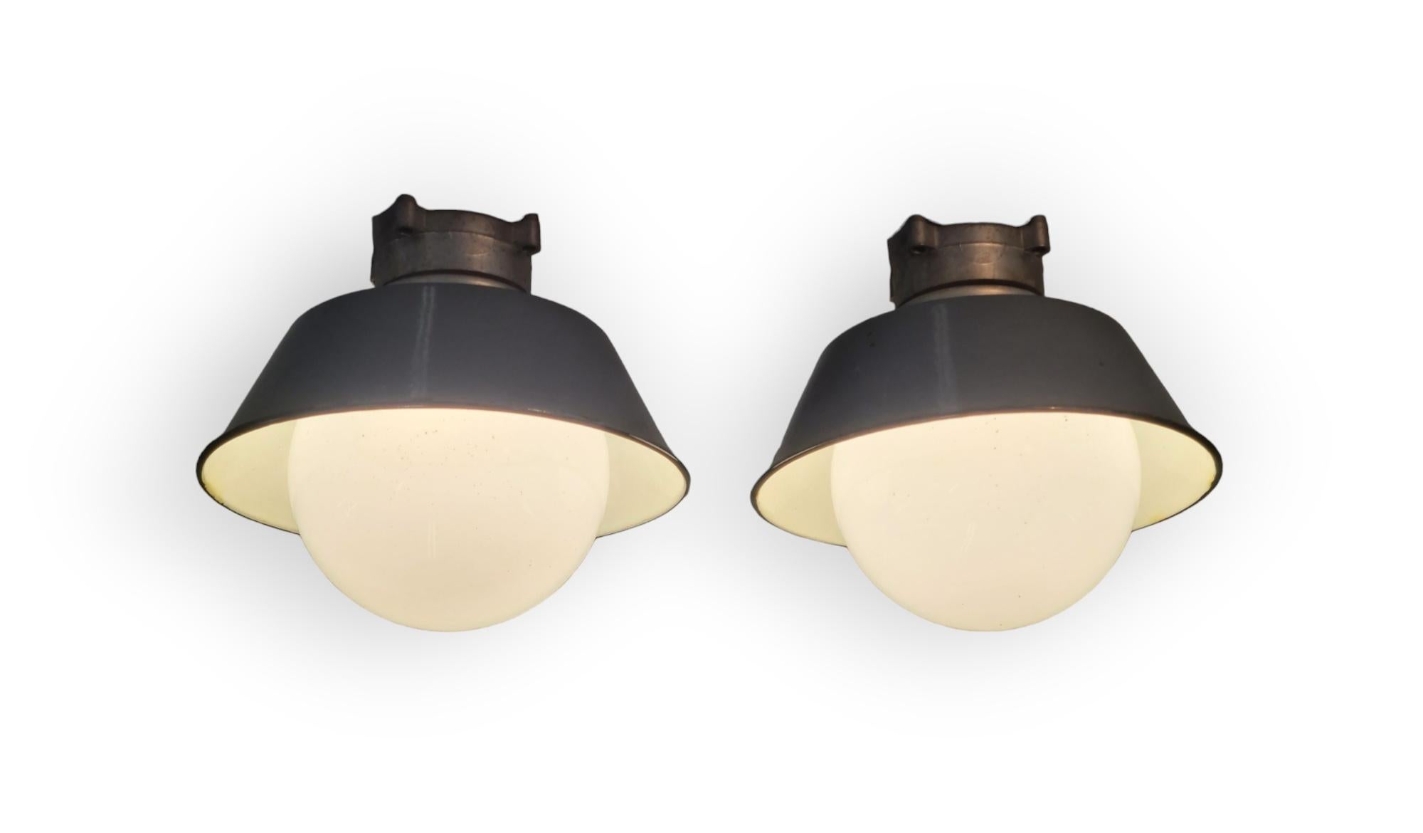 Mid-20th Century A pair of Small Paavo Tynell Outdoor / Indoor Industrial style lamps, Idman For Sale