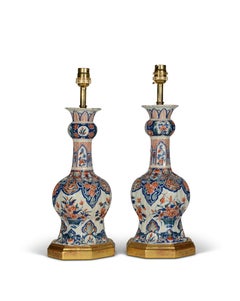 A Pair of Small Scale Dutch Delft Kashmiri Palette 18th century Table Lamps