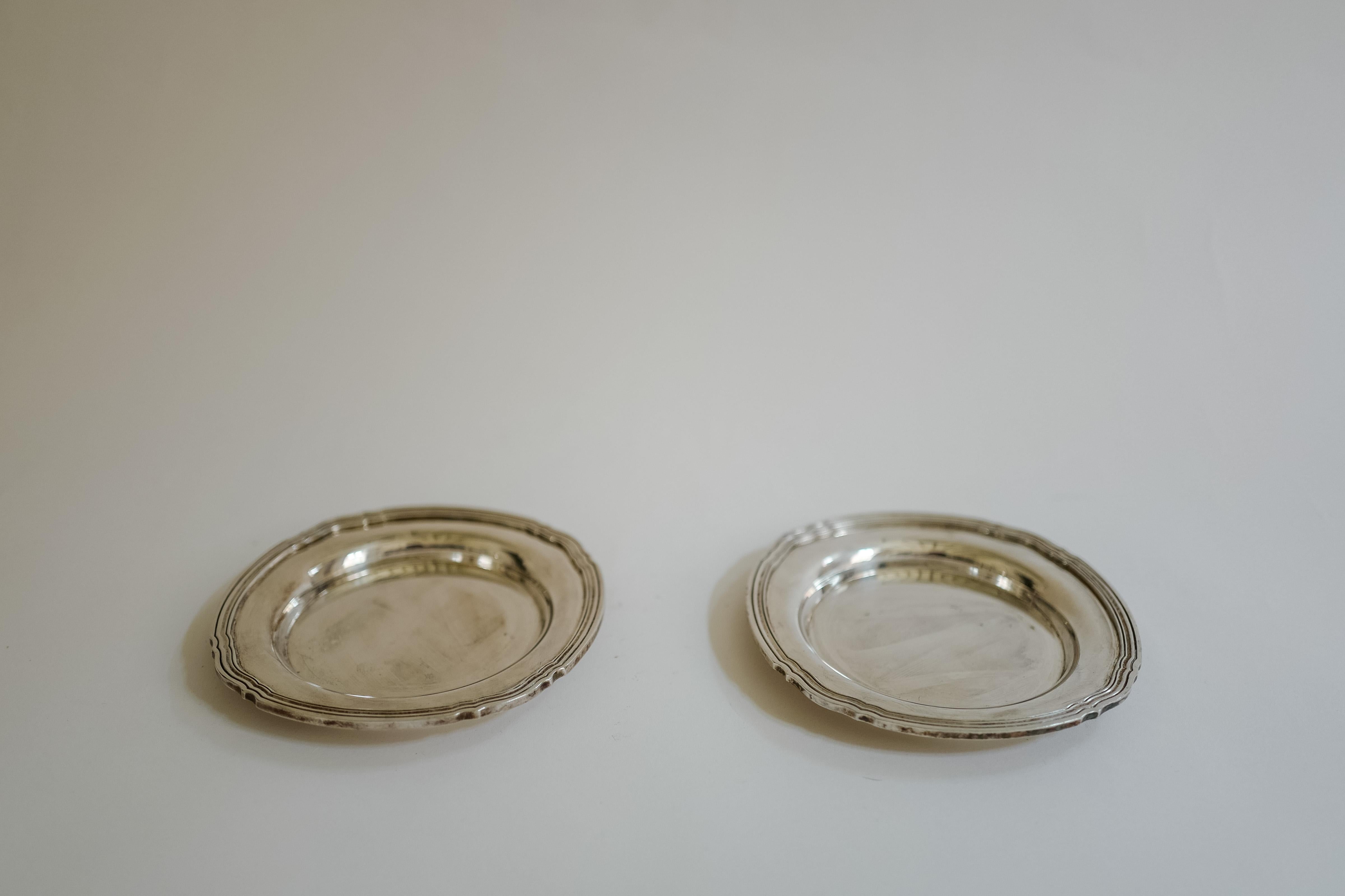 French A Pair of Small Vintage Christofle France Silver Plated Bread Plates For Sale