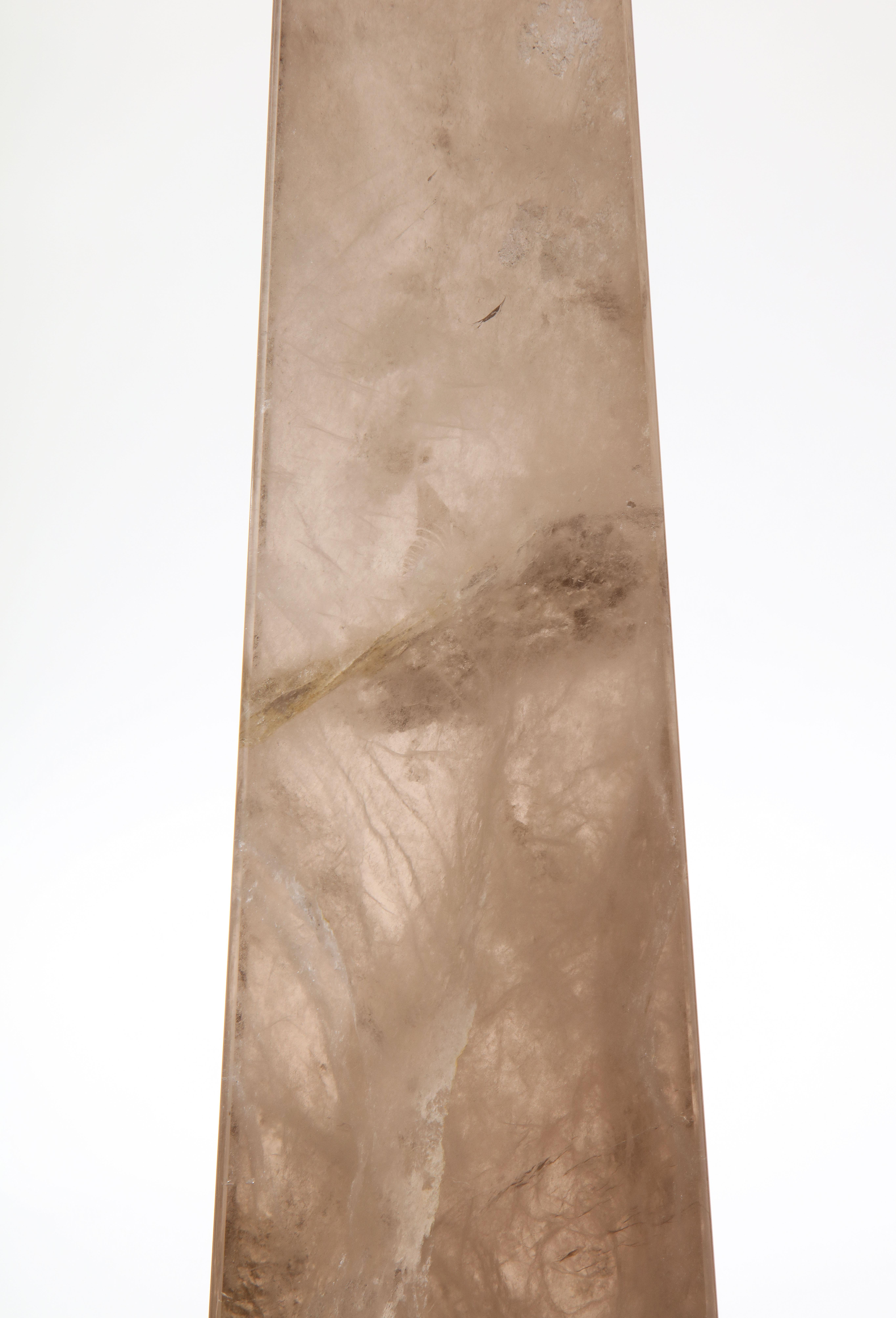 Pair of Smokey Rock Crystal Quartz Hand Carved and Hand-Polished Obelisks 1