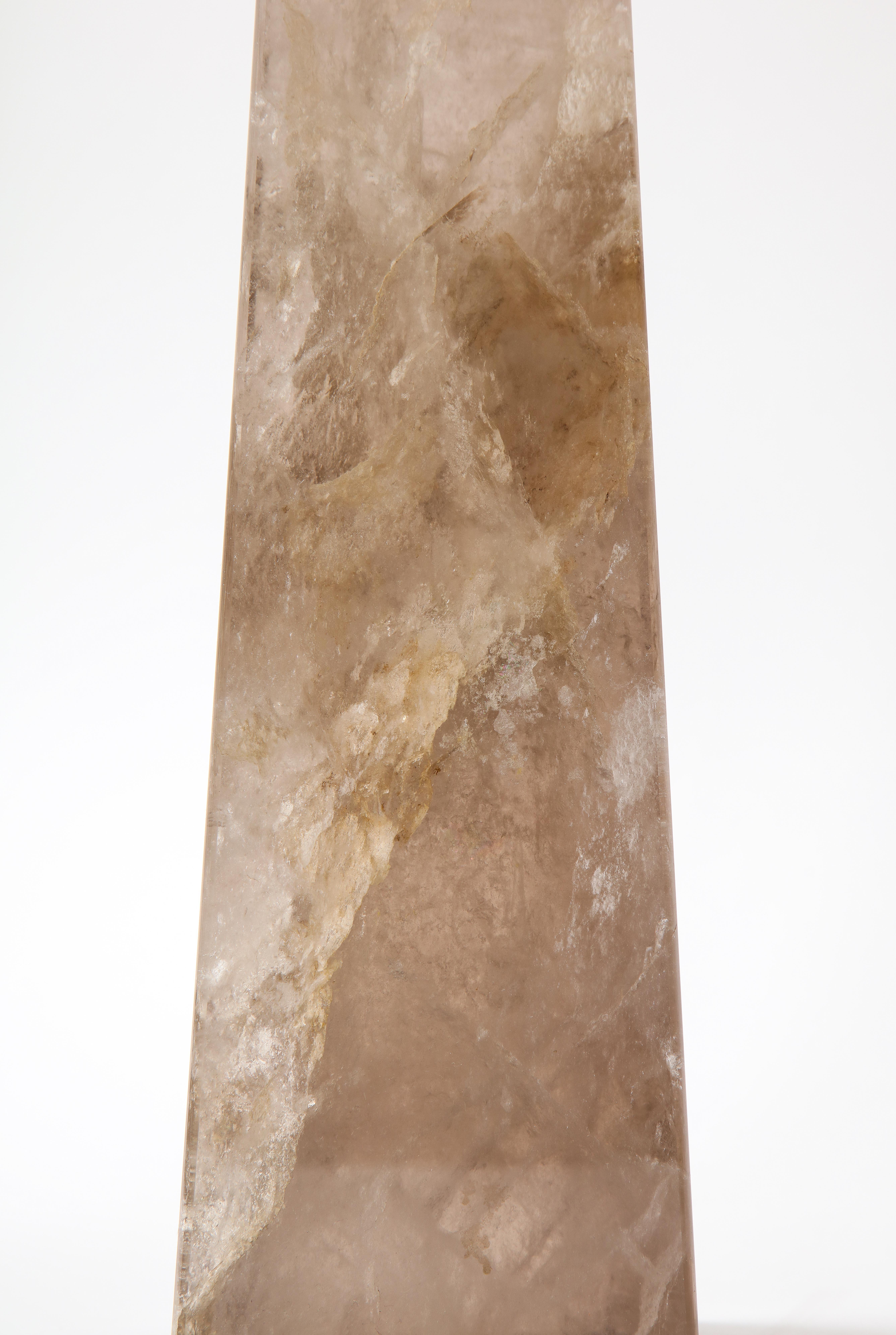 Pair of Smokey Rock Crystal Quartz Hand Carved and Hand-Polished Obelisks 2