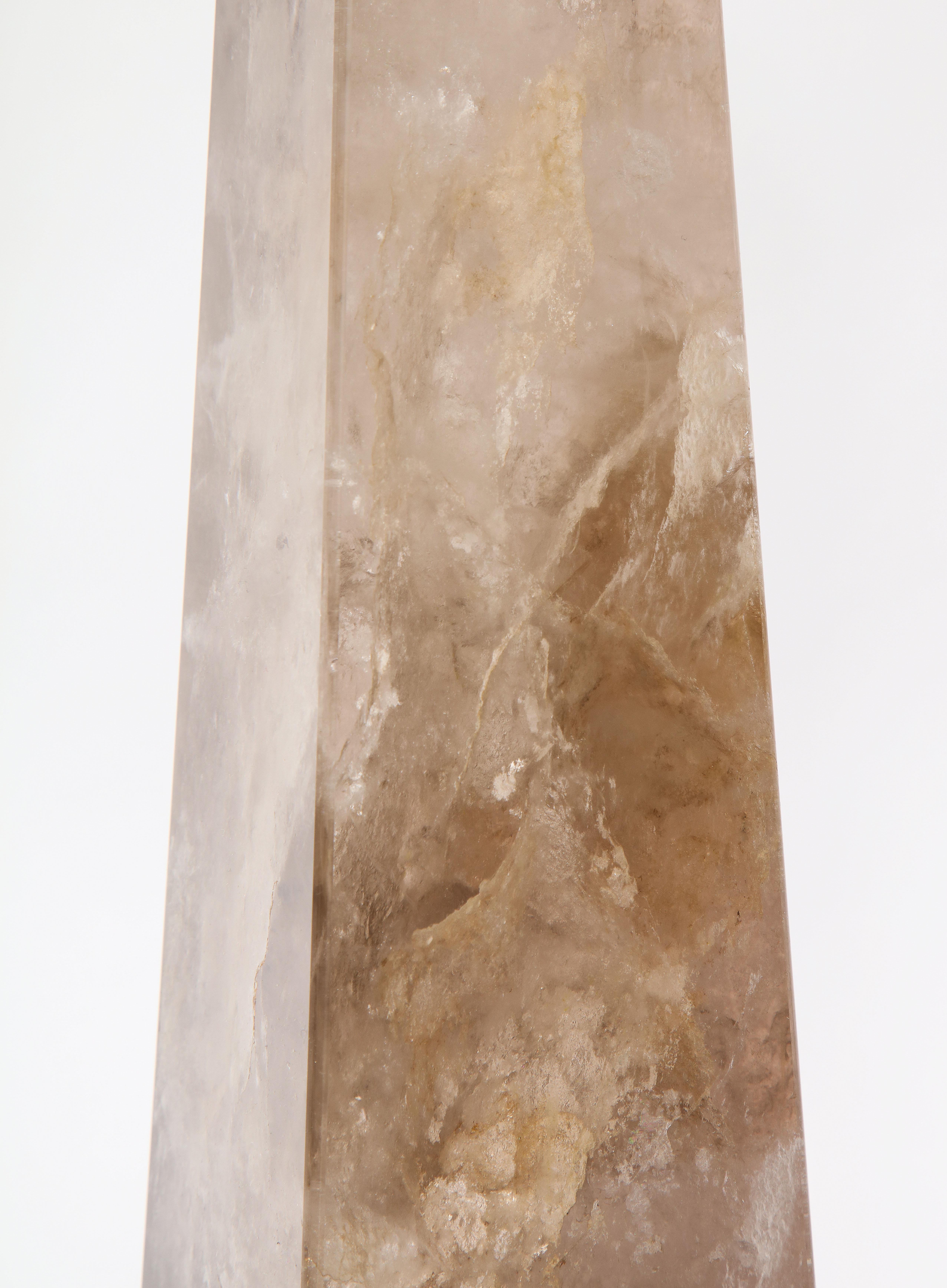 Pair of Smokey Rock Crystal Quartz Hand Carved and Hand-Polished Obelisks In Good Condition In New York, NY