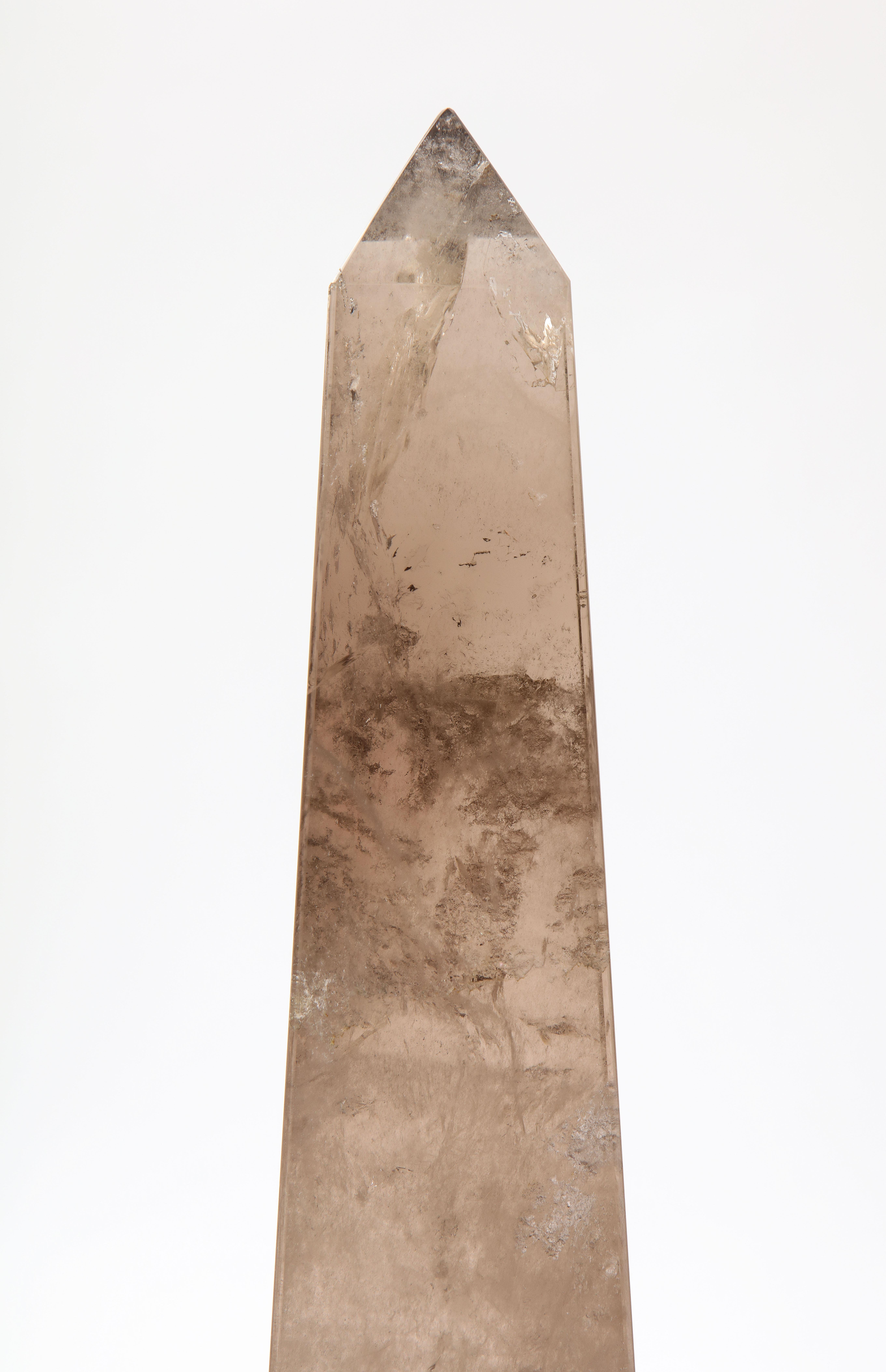 20th Century Pair of Smokey Rock Crystal Quartz Hand Carved and Hand-Polished Obelisks