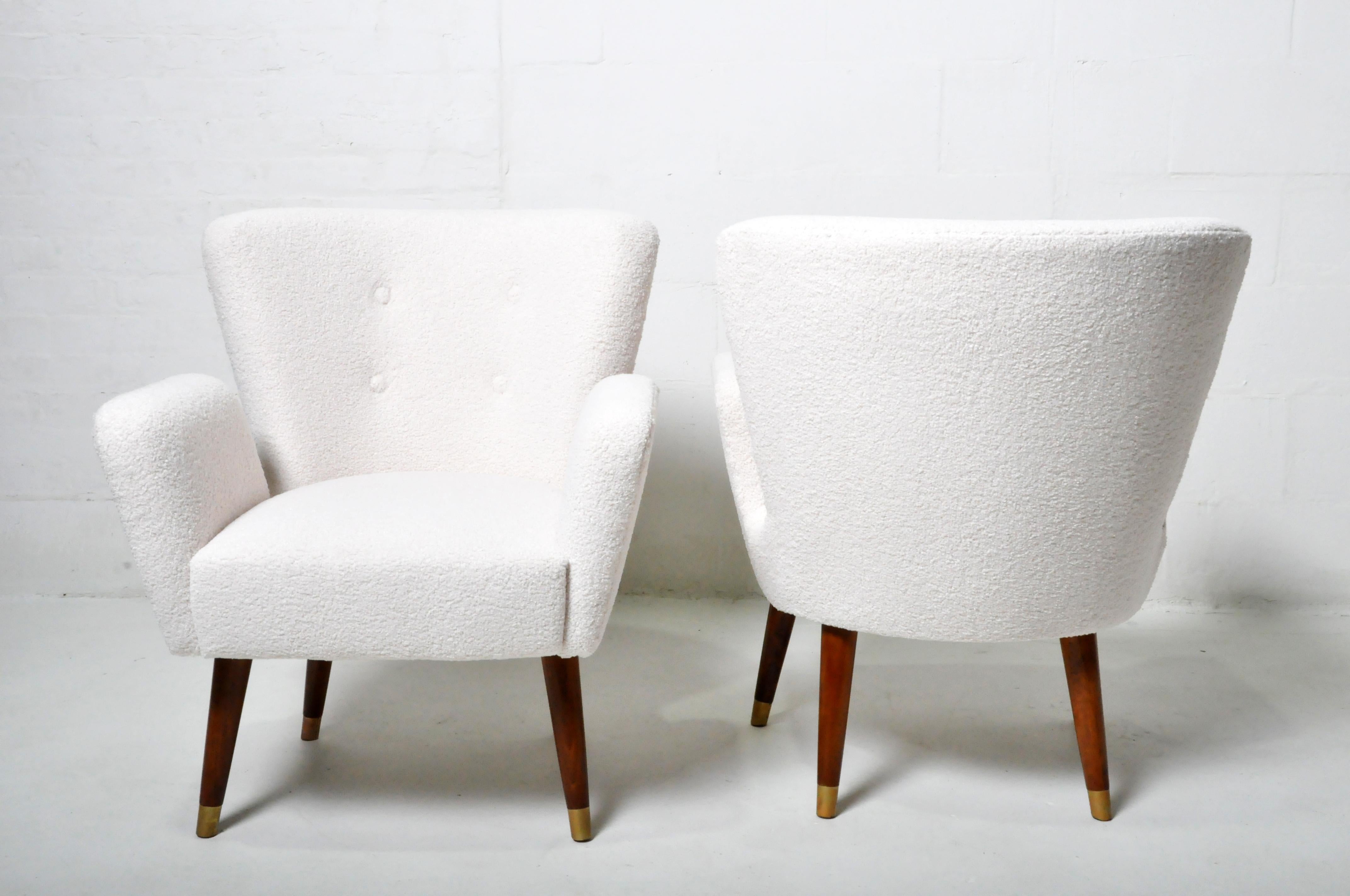 Bouclé Pair of Socialist Mid-Century Lounge Chairs With Boucle Upholstery