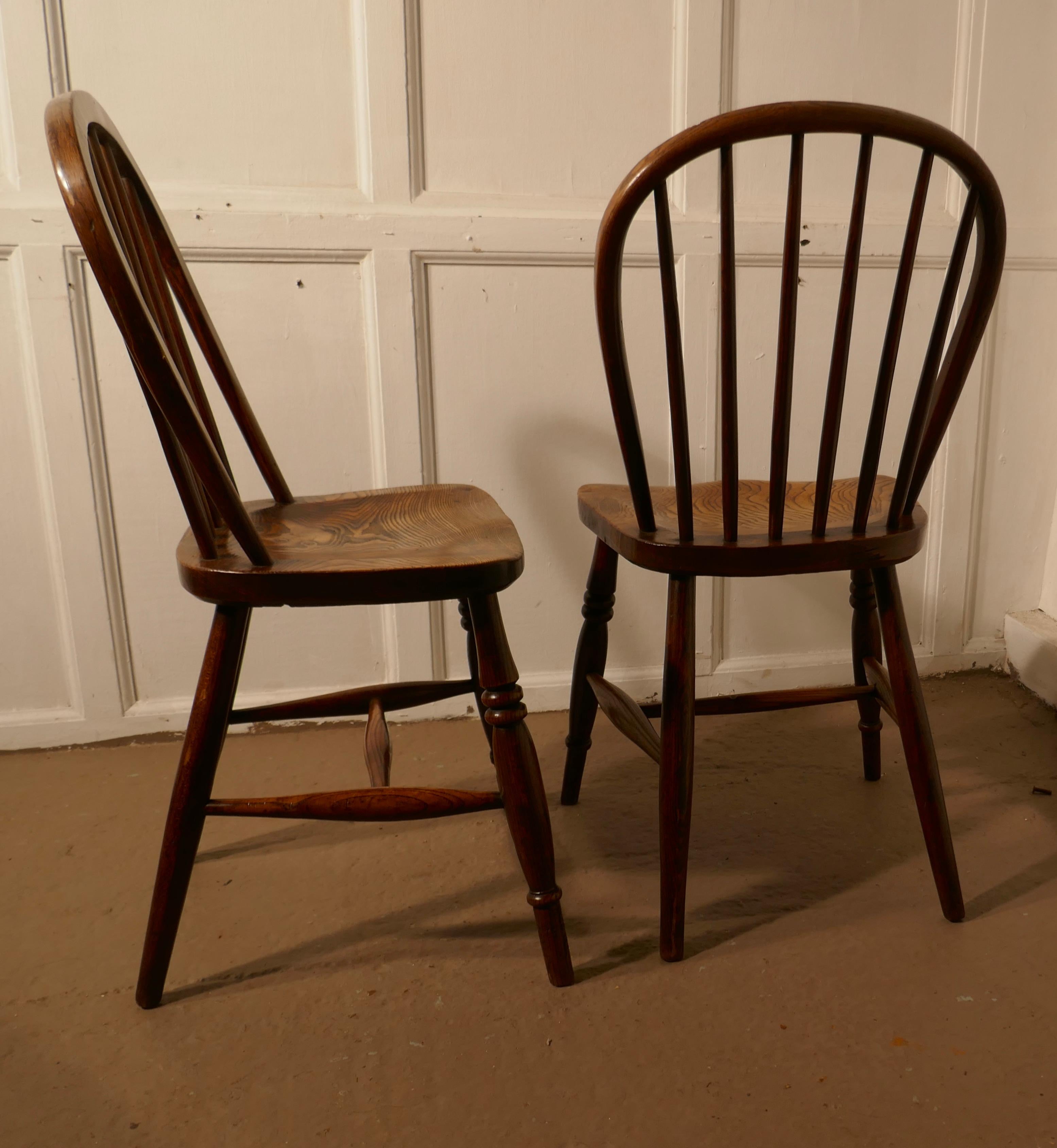 Country Pair of Solid Ash Windsor Hoop Back Chairs