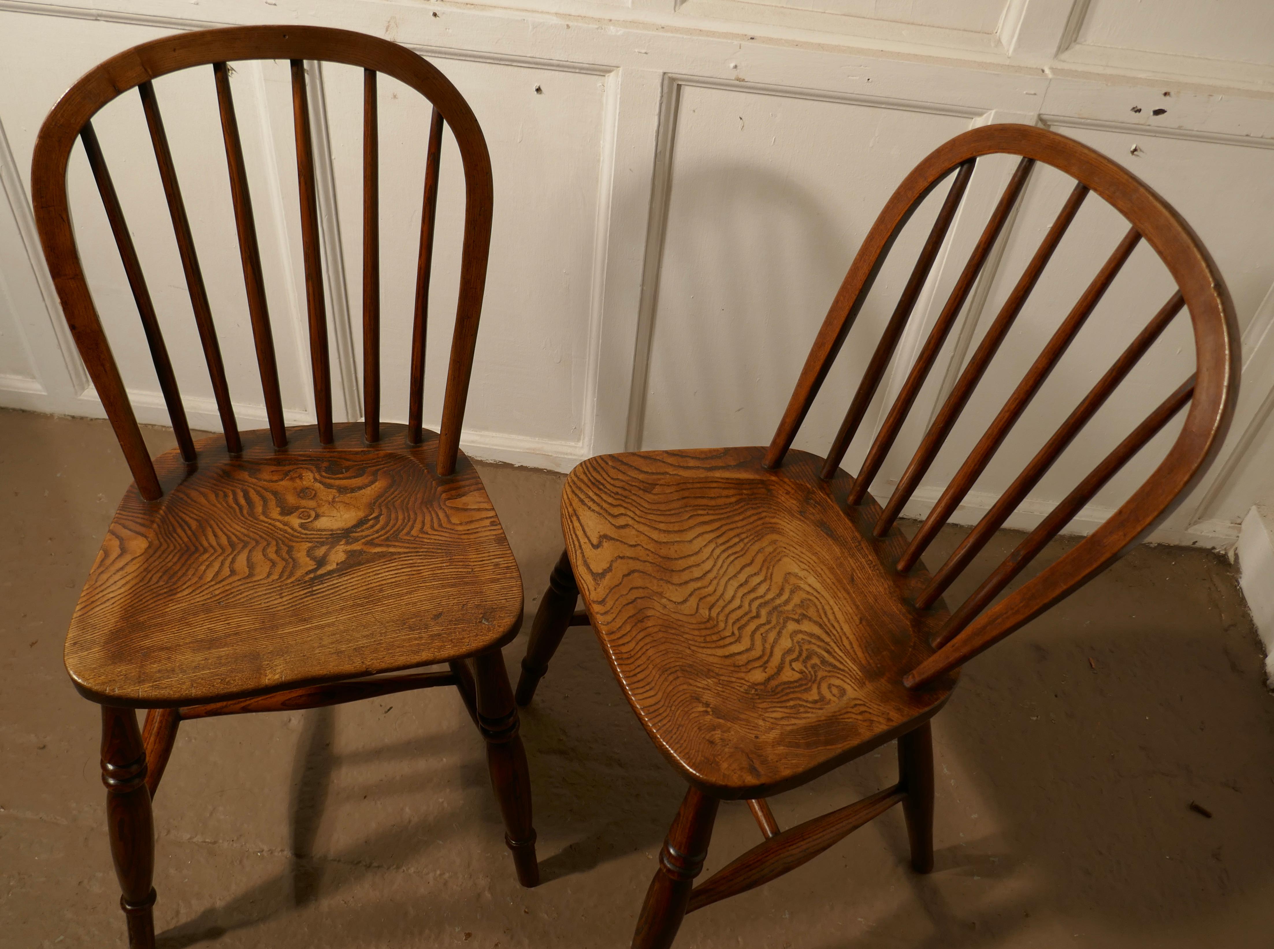 20th Century Pair of Solid Ash Windsor Hoop Back Chairs