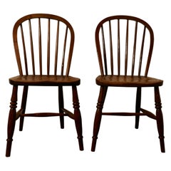 Antique Pair of Solid Ash Windsor Hoop Back Chairs