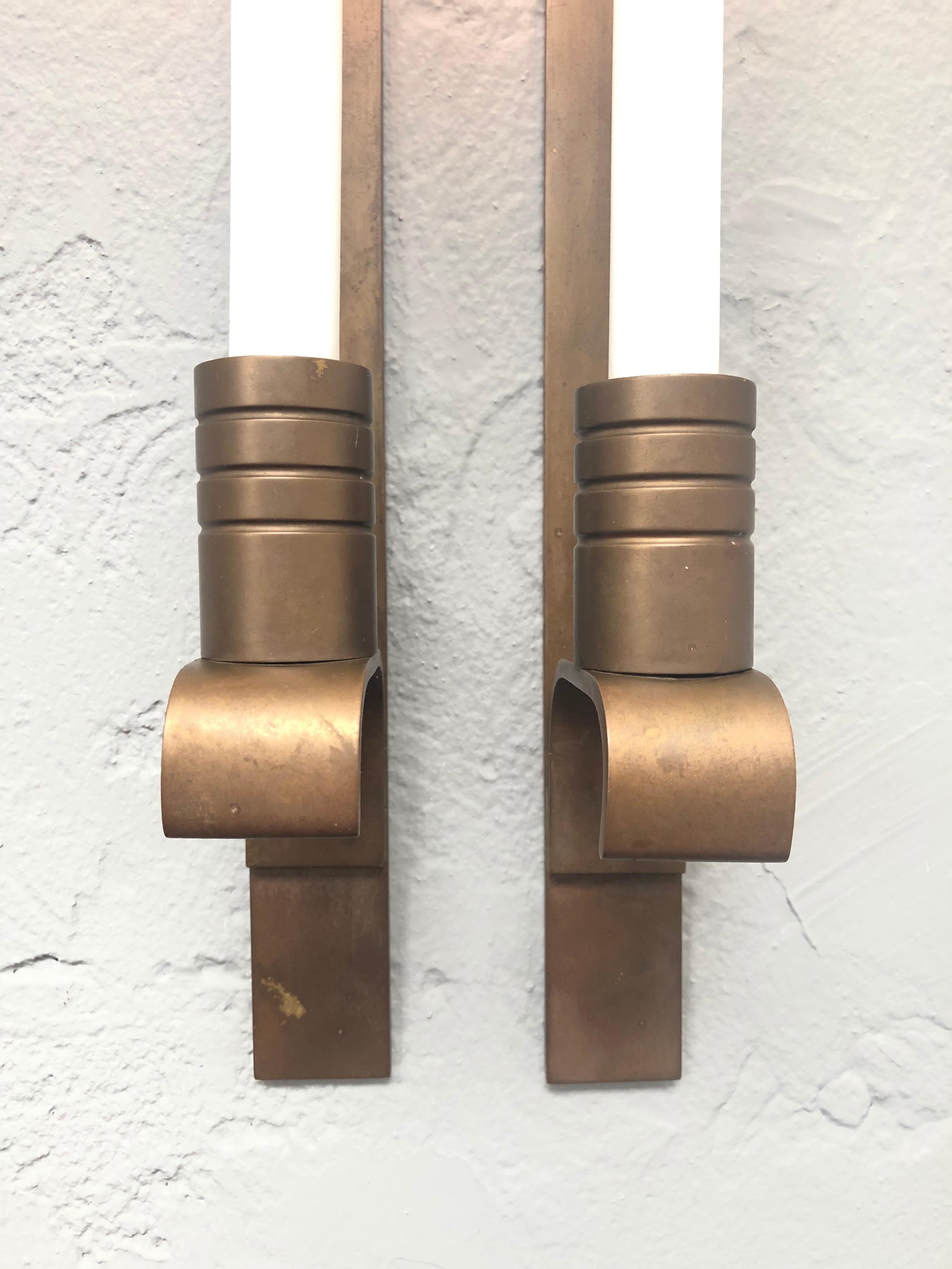 Mid-20th Century Pair of Solid Brass Danish Mid Century Wall Mounted Candle Holders