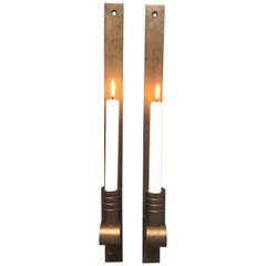 Retro Pair of Solid Brass Danish Mid Century Wall Mounted Candle Holders
