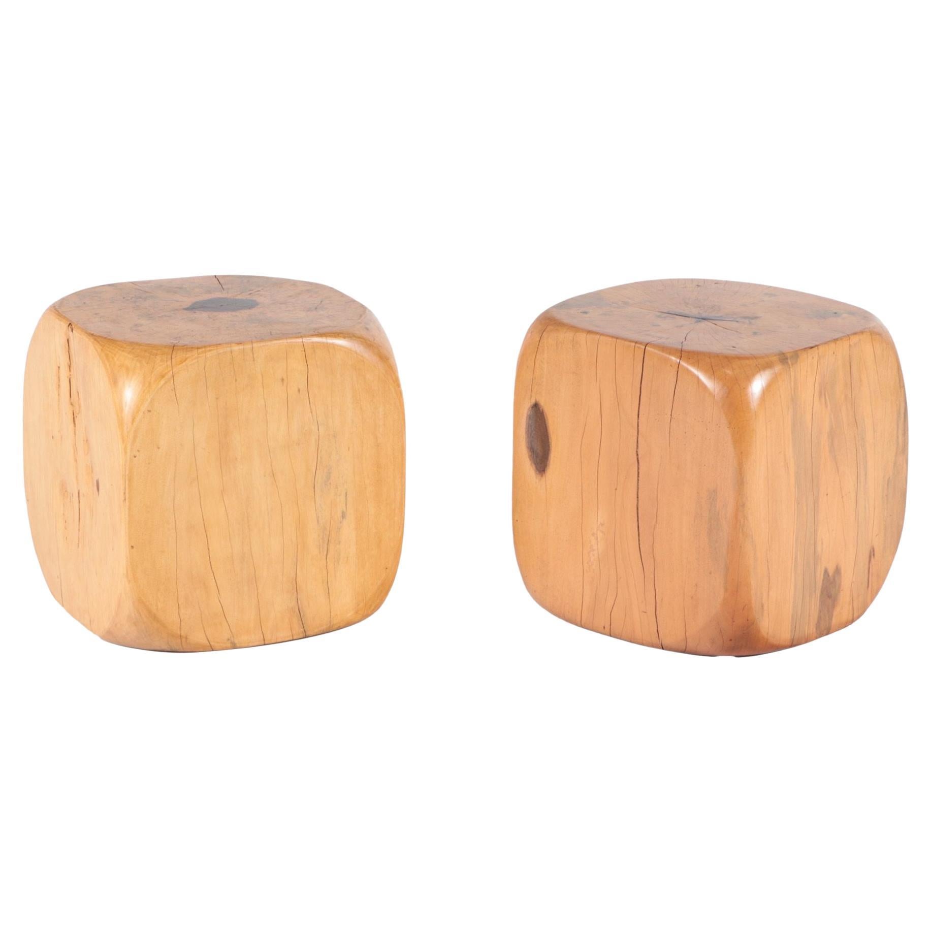 Pair of Solid Cube Pedestals Stools, 21st Century