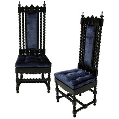 Pair of Solid Ebony Anglo-Indian Hall Chairs