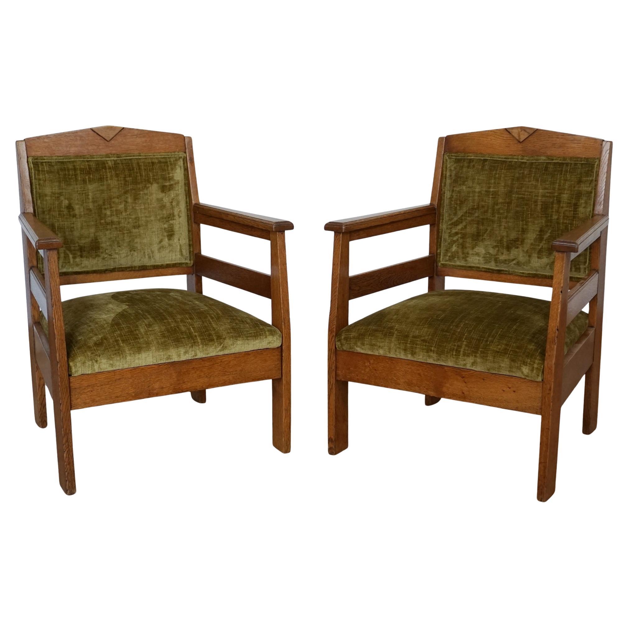 A Pair of Solid Oak Arts & Crafts Armchairs
