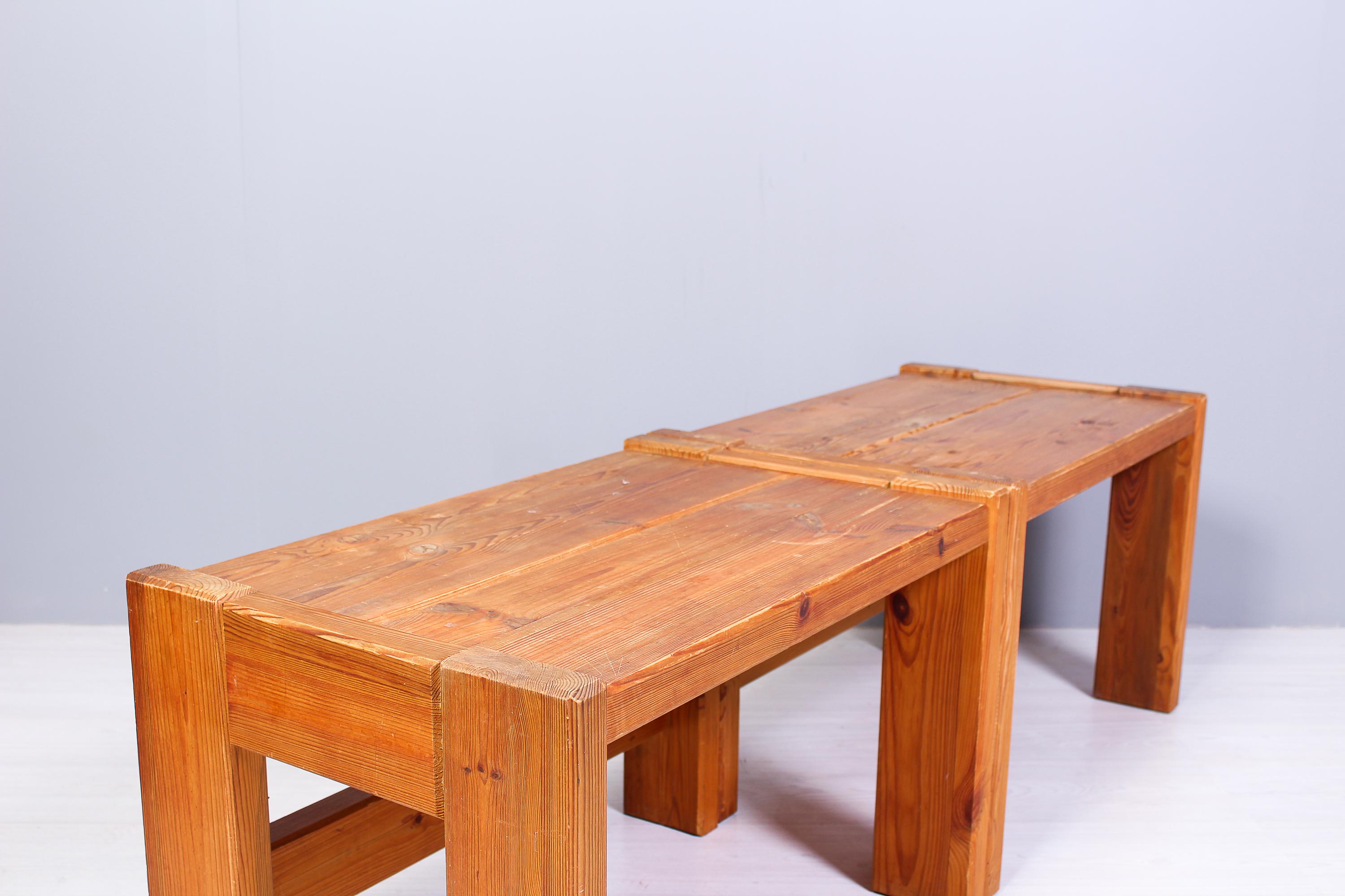 Pair of Solid Pine Side Tables / Benches, Sweden, 1970s 4