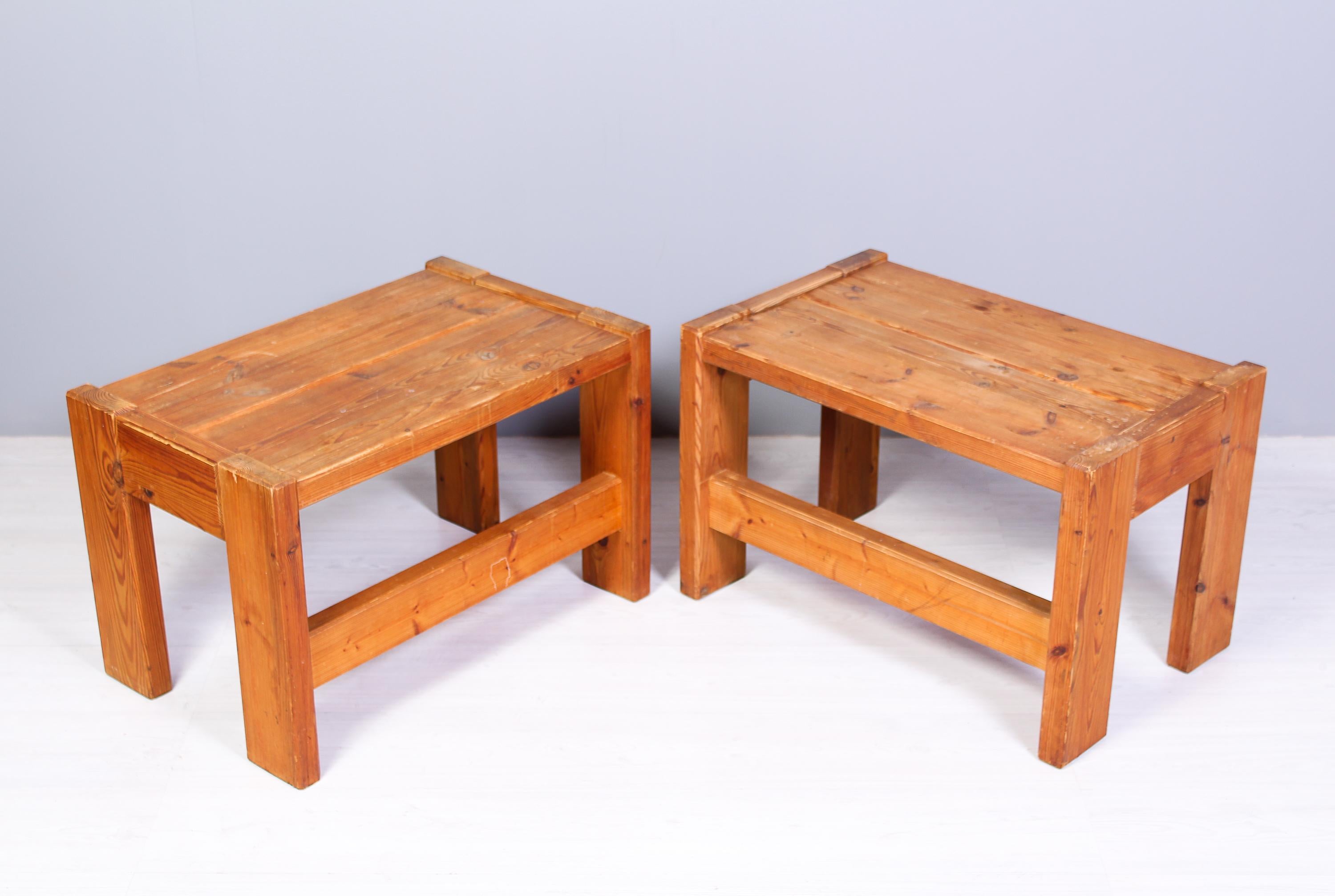 Swedish Pair of Solid Pine Side Tables / Benches, Sweden, 1970s