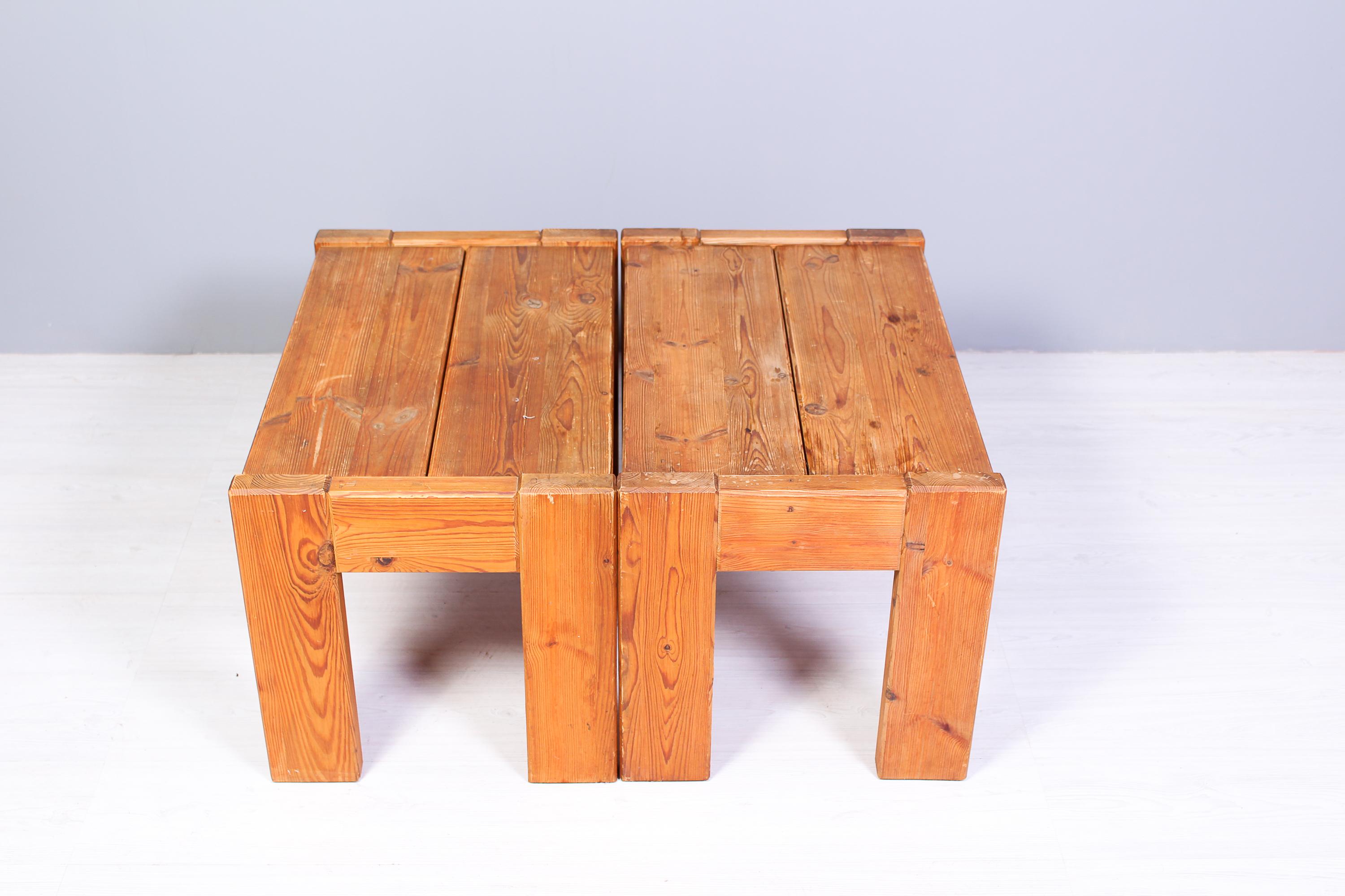 Pair of Solid Pine Side Tables / Benches, Sweden, 1970s In Good Condition In Malmo, SE