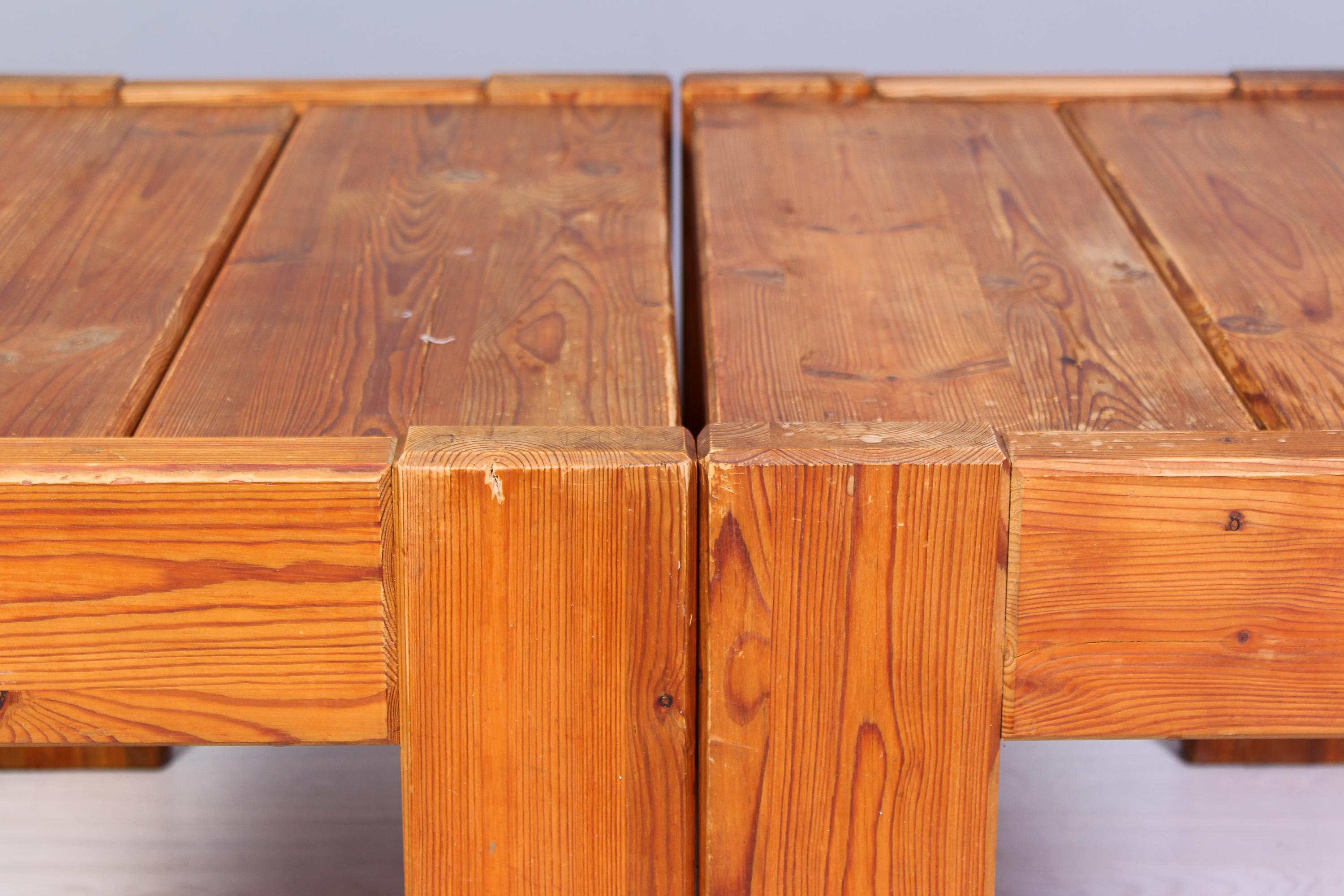 Late 20th Century Pair of Solid Pine Side Tables / Benches, Sweden, 1970s