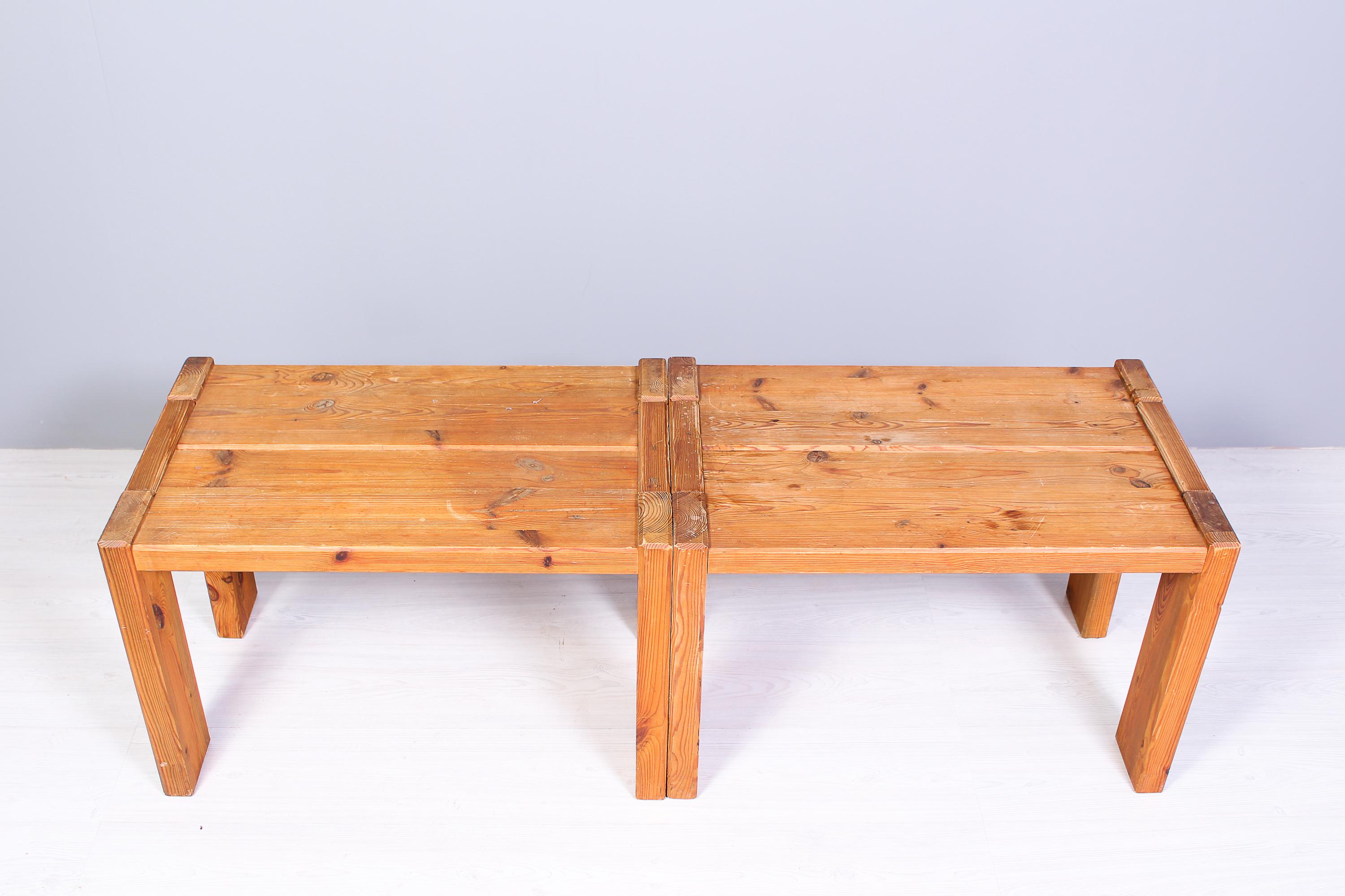 Pair of Solid Pine Side Tables / Benches, Sweden, 1970s 1