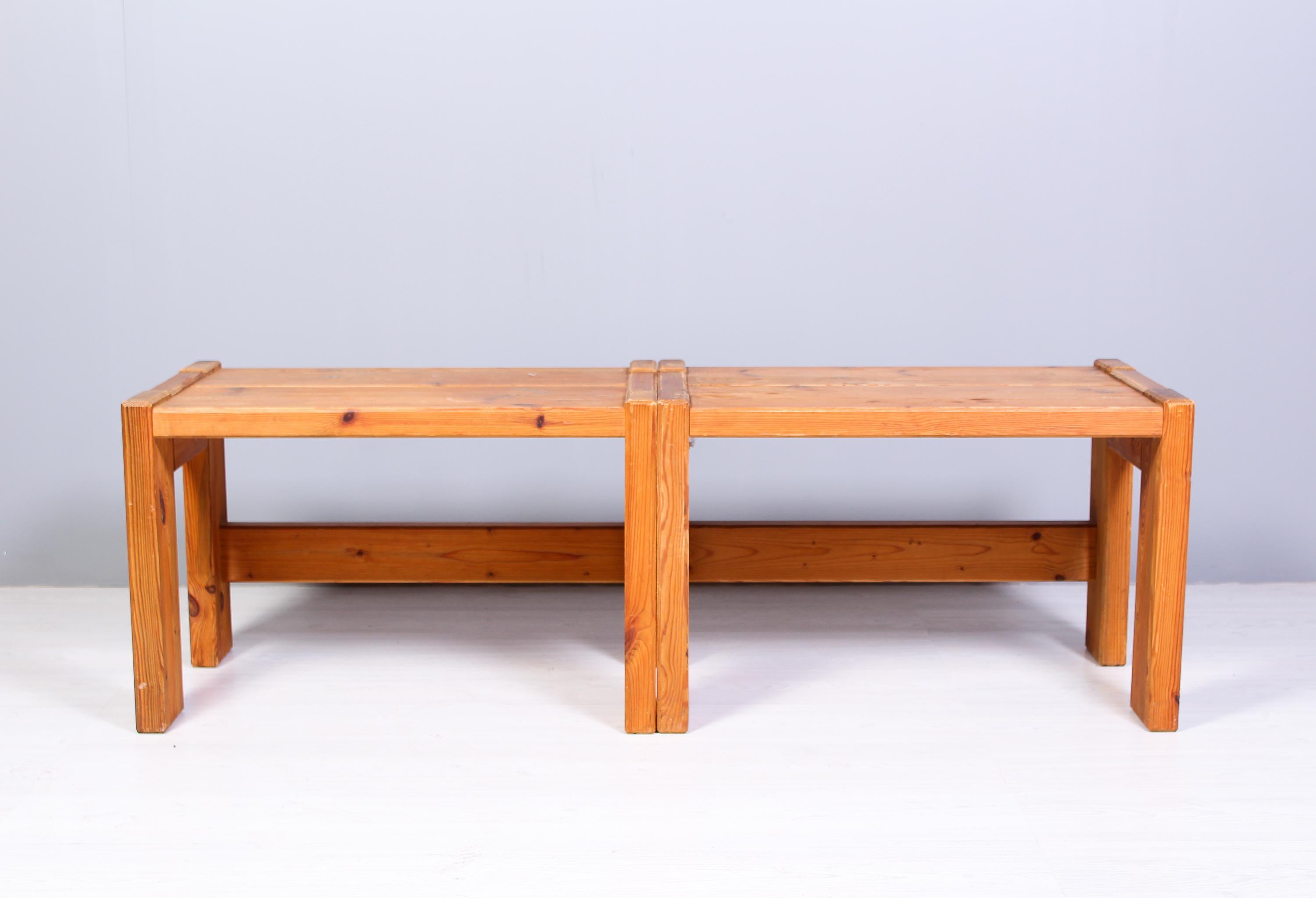 Pair of Solid Pine Side Tables / Benches, Sweden, 1970s 2